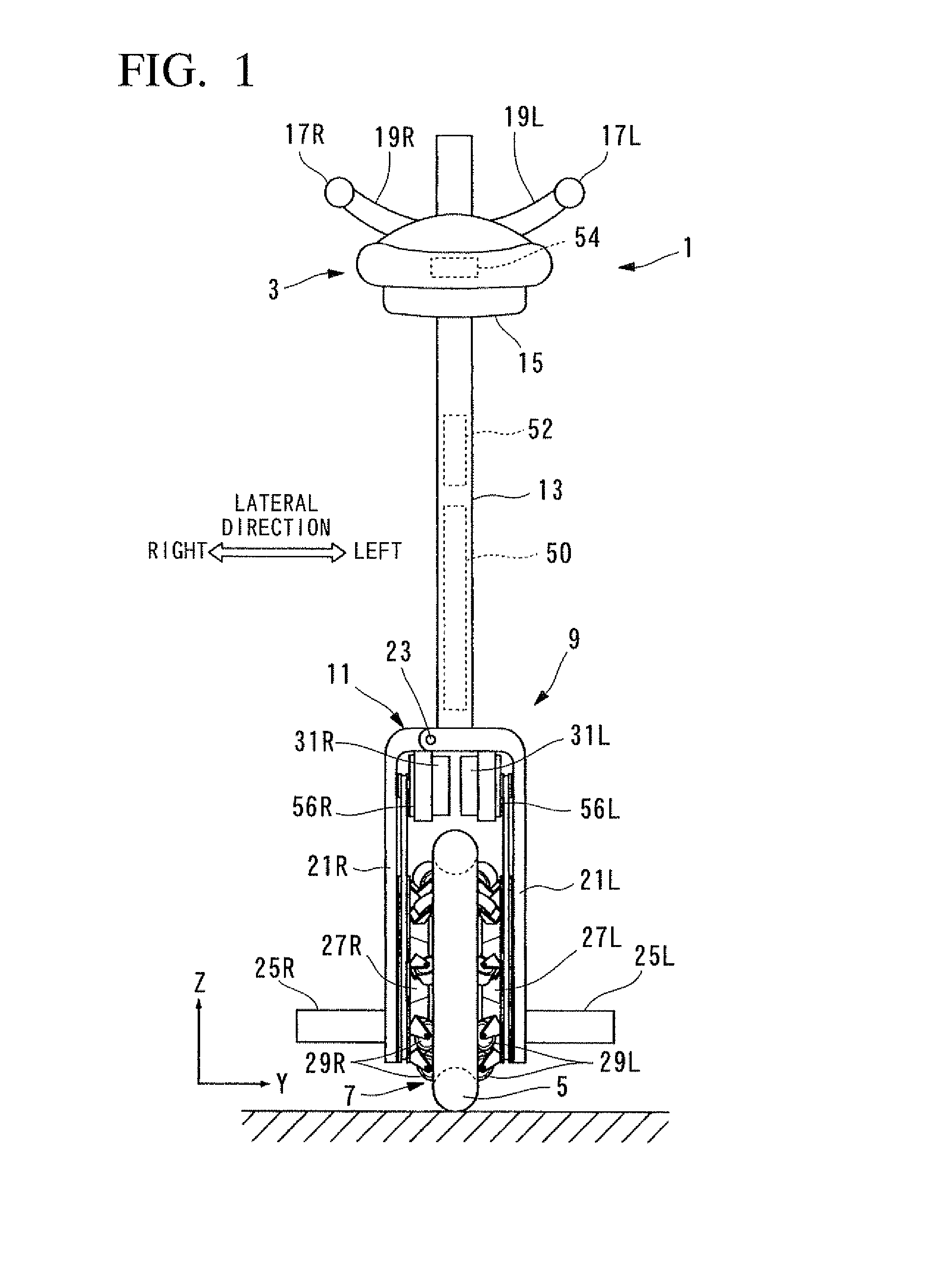 Control device of inverted pendulum type vehicle