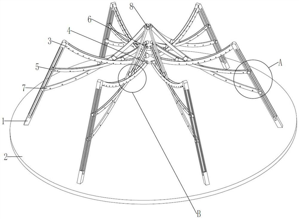 Multi-structure staggered modeling reverse hanging installation design structure for ultra-large space venue