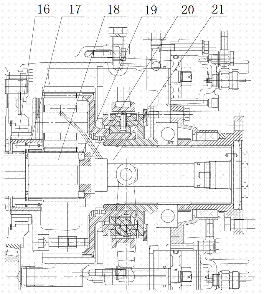 Novel 16-gear speed changing box with oblique gears, double middle shafts and lock ring type synchronizers