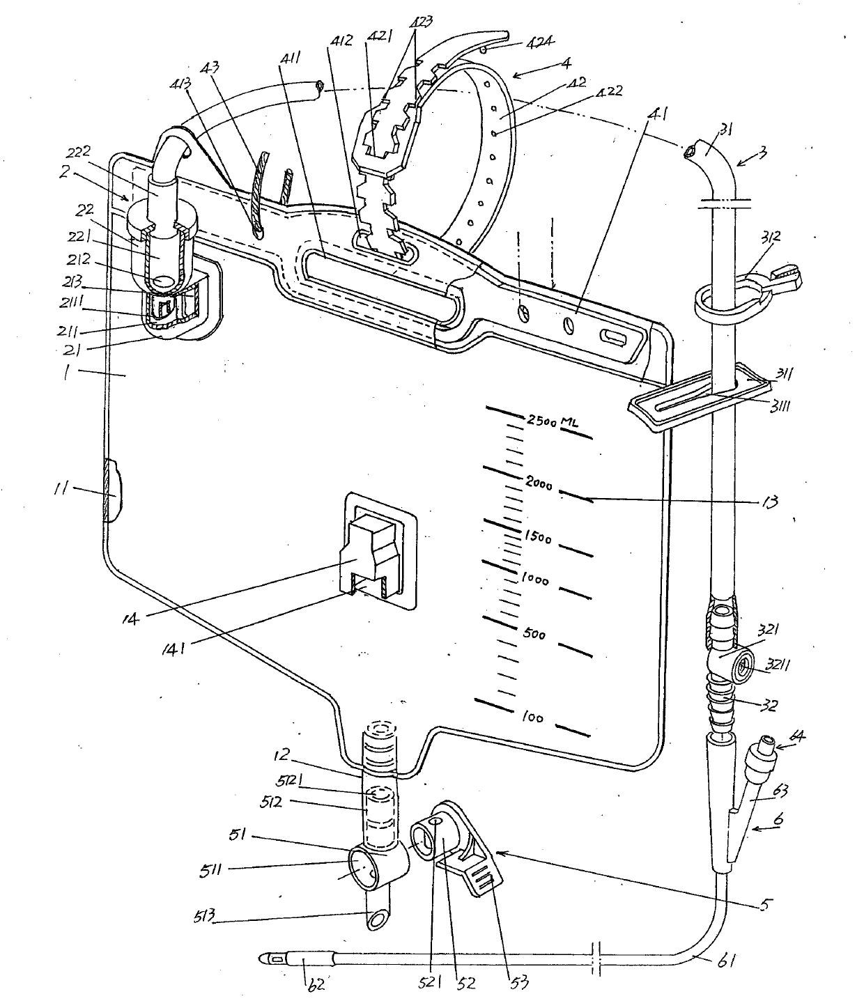 Medical drainage device matched with portable urinary catheterization bag