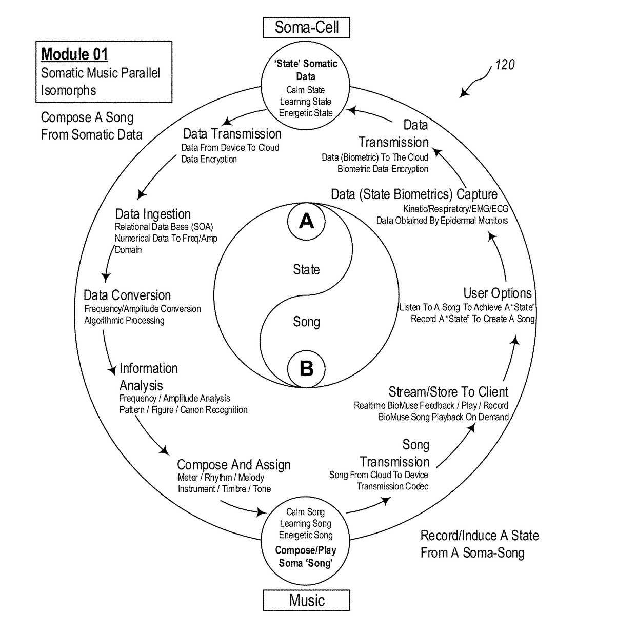 Sonification of biometric data state-songs generation, biological stimulation modelling and artificial intelligence