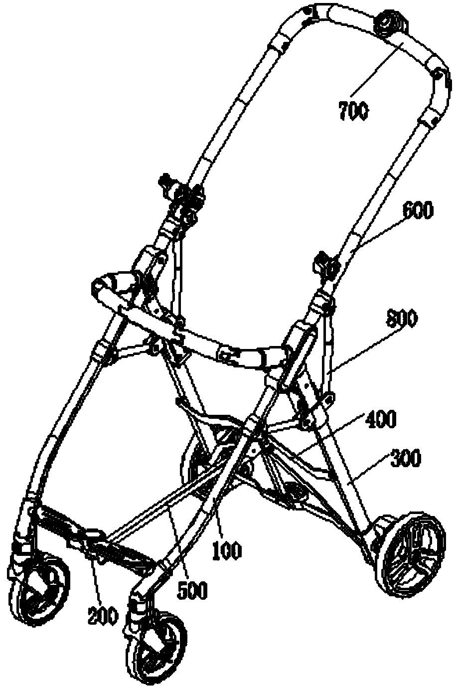 Wheel bracket folding mechanism for baby carriage and vehicle frame