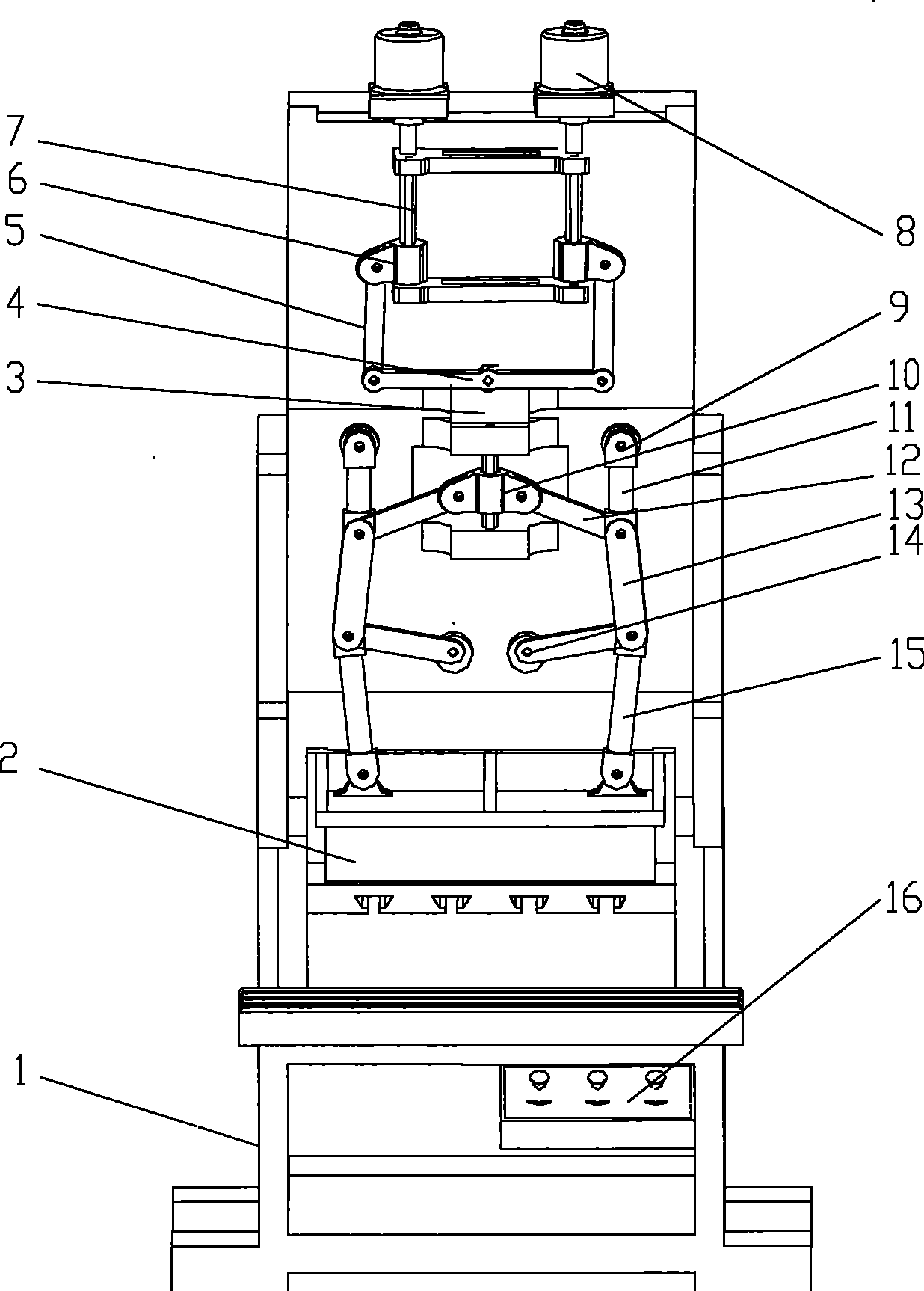 Double-motor mechanical coordination in-phase slider driven eight-bar servo pressure device