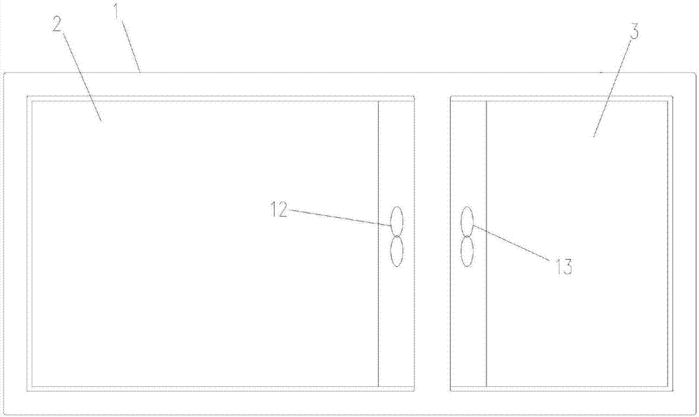 Horizontal frostless two-temperature freezer