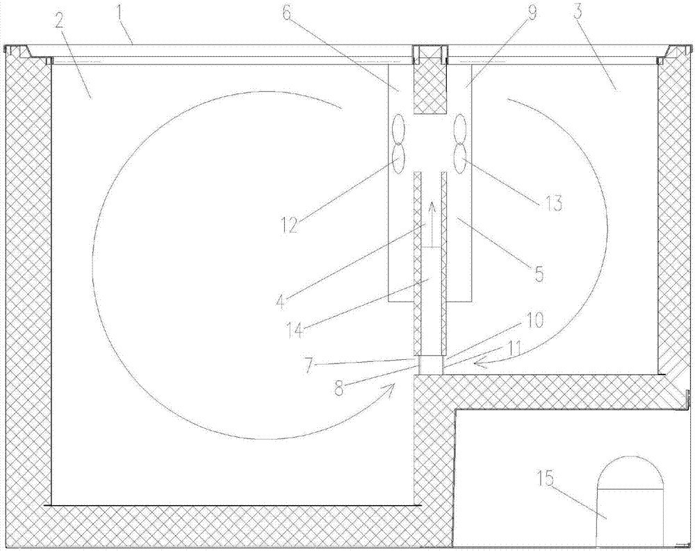 Horizontal frostless two-temperature freezer