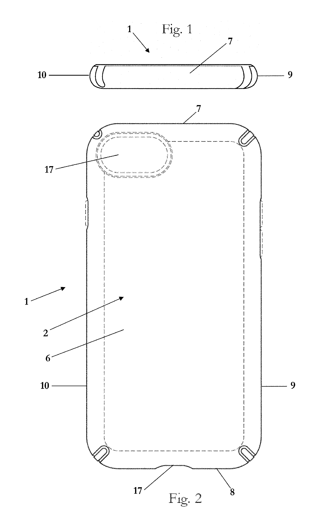 Case with shock-absorbing impact geometry