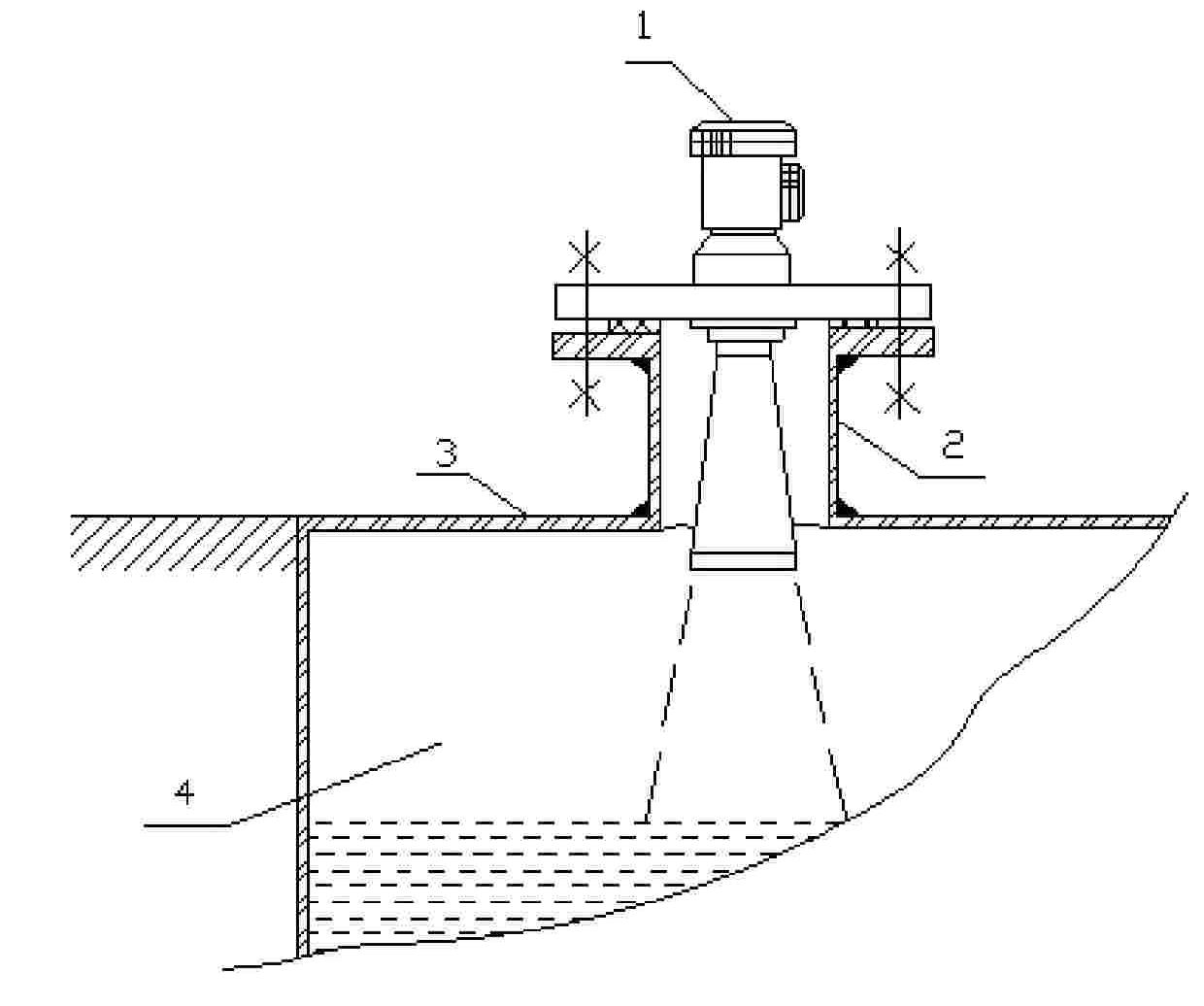 Installation structure of radar level meter on sewage tank of alumina plant