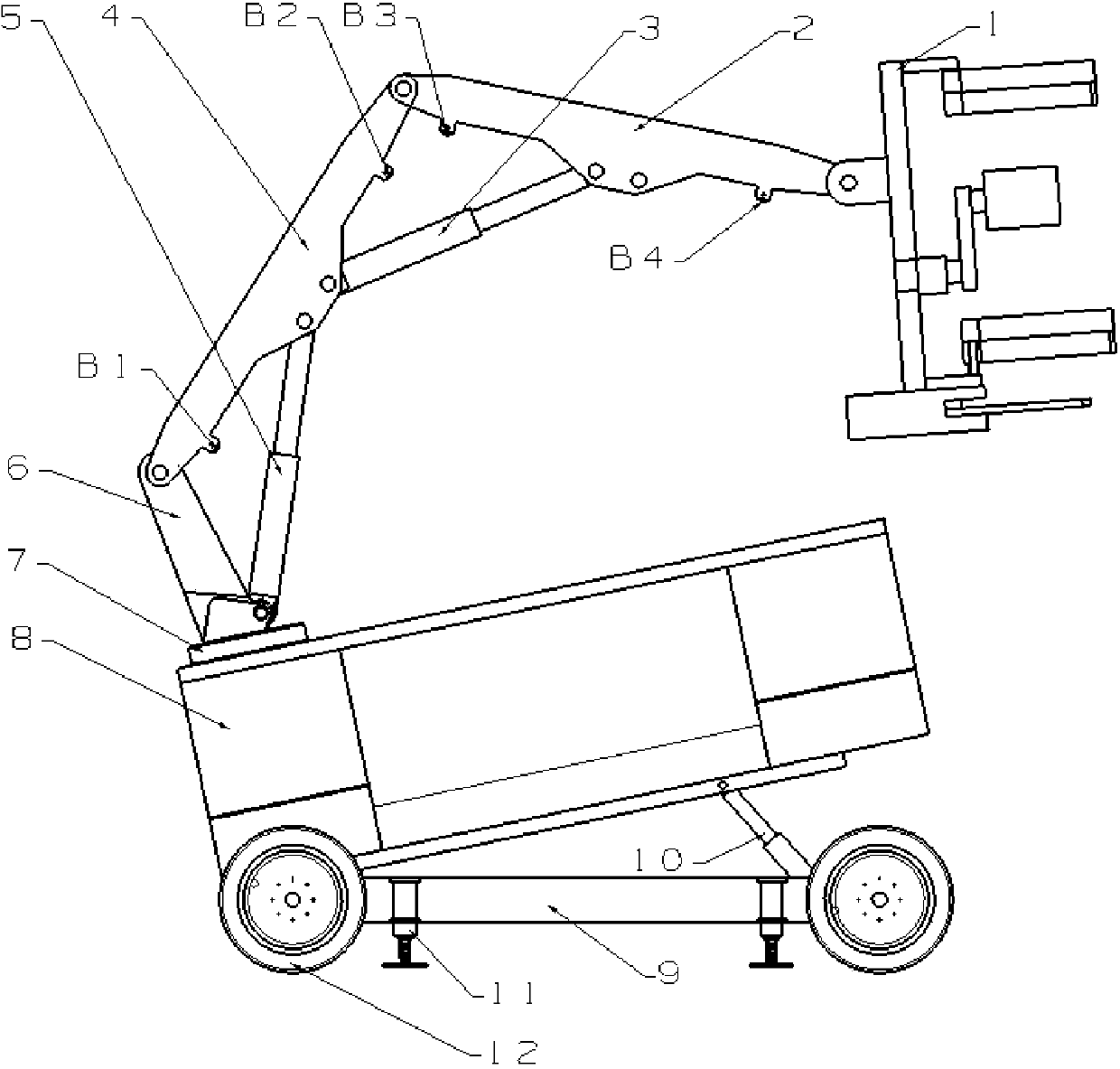 Wood cutting, loading, conveying and unloading all-in-one machine