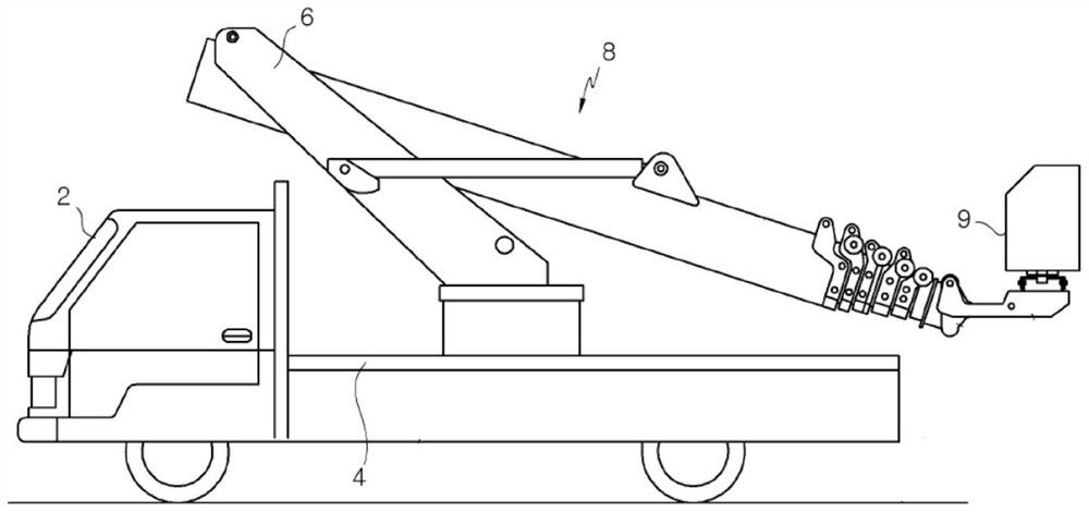 A four-stage boom device for a live-wire operations vehicle