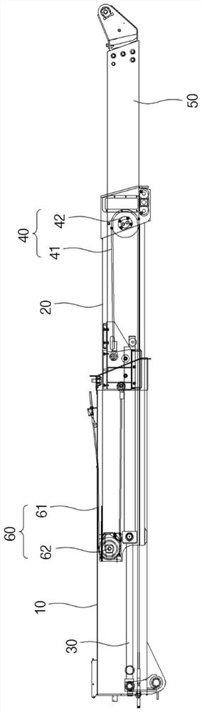 A four-stage boom device for a live-wire operations vehicle