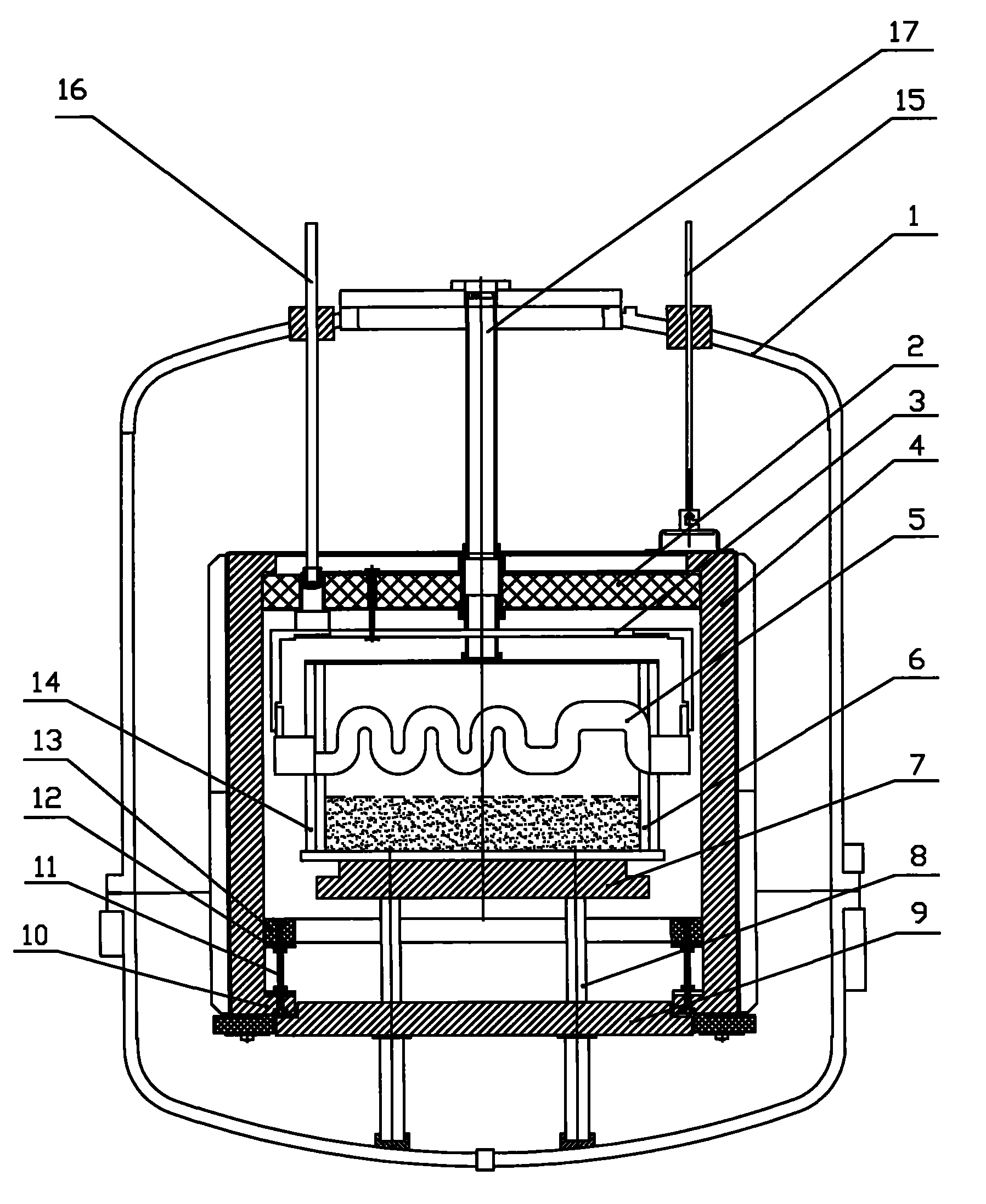 Follow-up heat insulation ring thermal field structure for vertical oriented growth of polysilicon