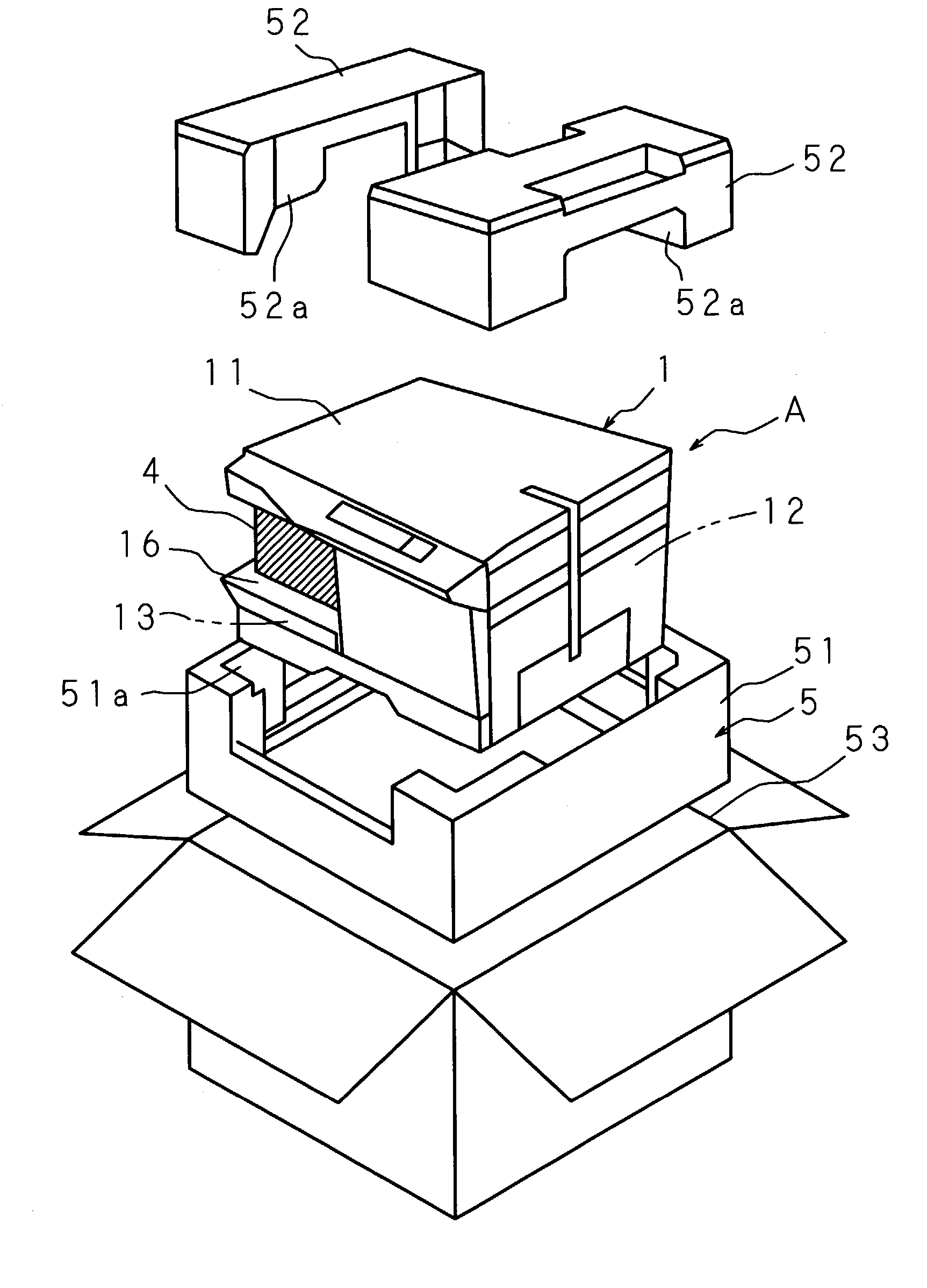 Packing case and packing method for packing image forming apparatus, and image forming apparatus