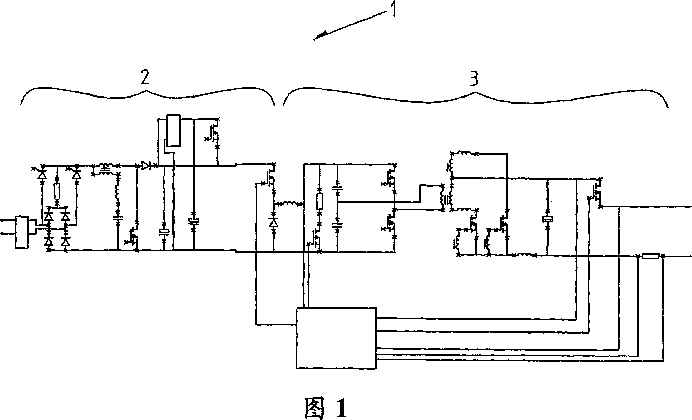 AC/DC converter comprising plural converters in cascade