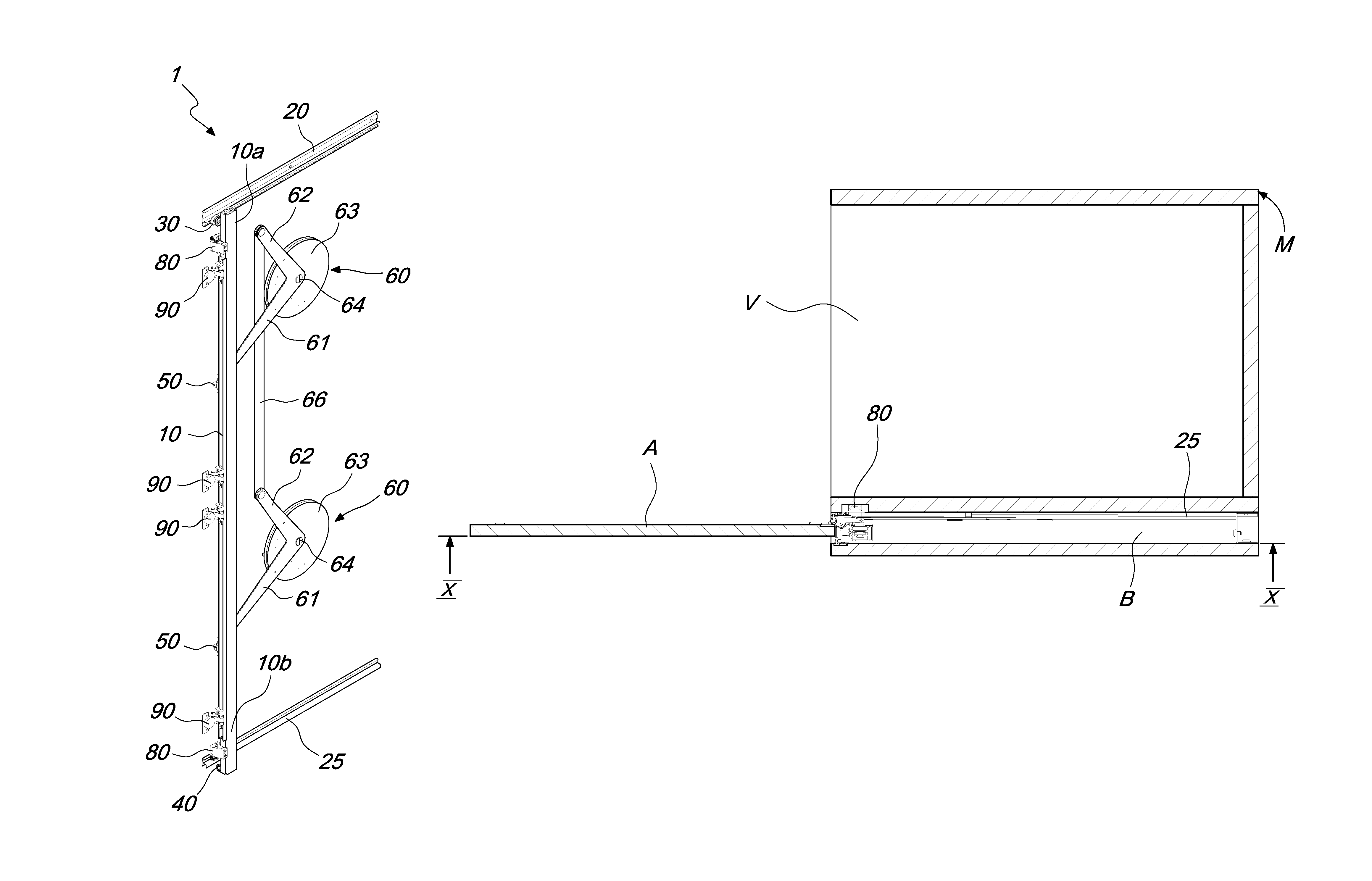 Device for applying laterally retracting doors, particularly for pieces of furniture