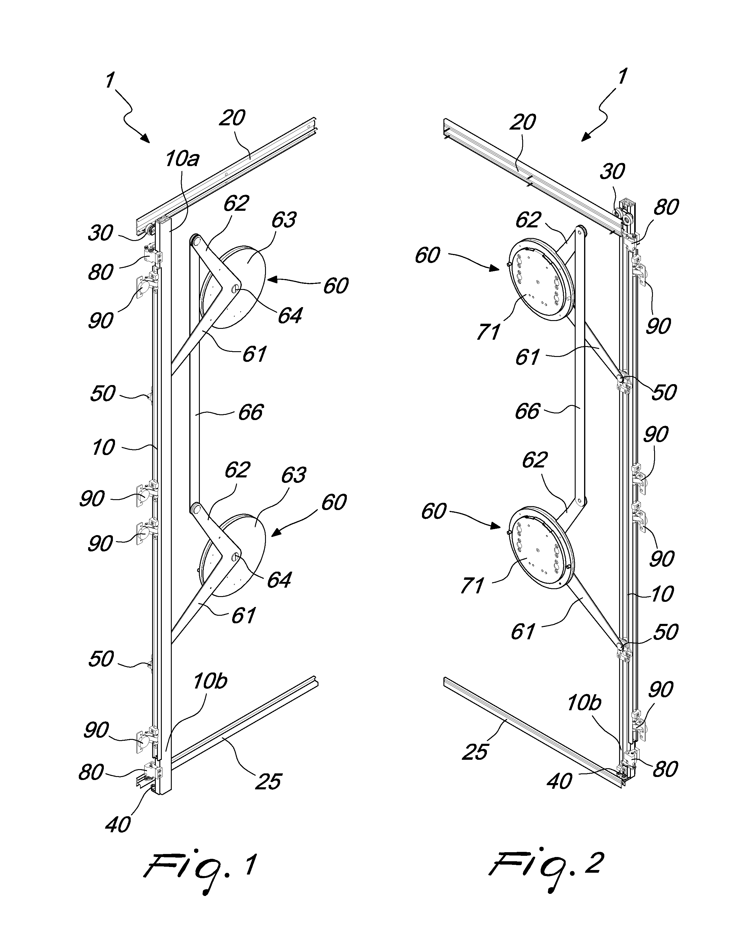 Device for applying laterally retracting doors, particularly for pieces of furniture