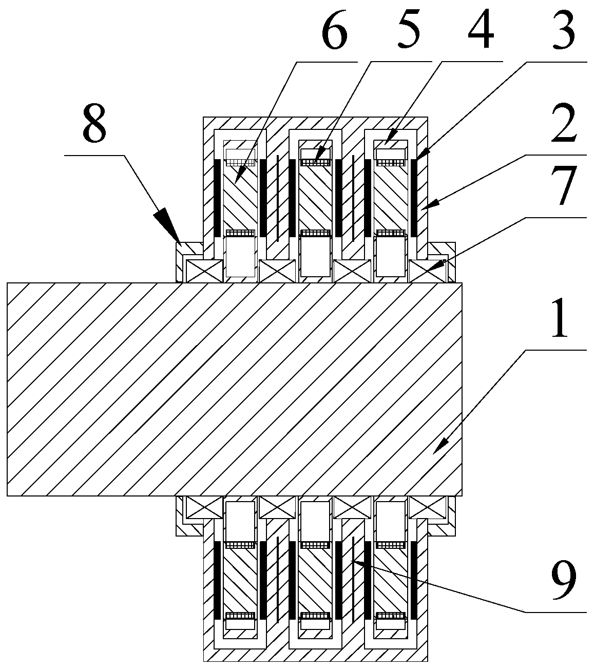 Three-phase separation stator yoke-free modularized axial magnetic flux permanent magnet disc type wheel hub direct-driven motor