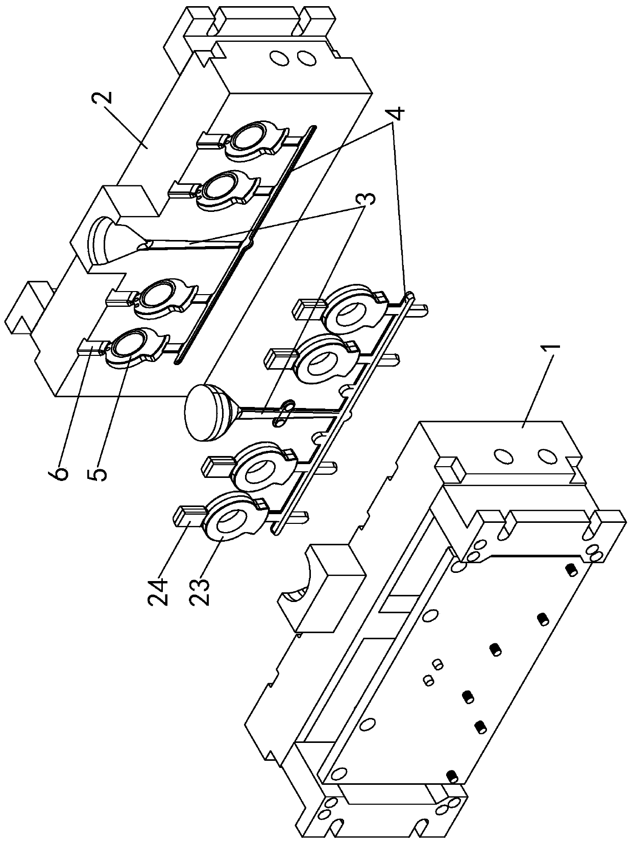 Gold mold casting mold of runner/riser cutting mechanism