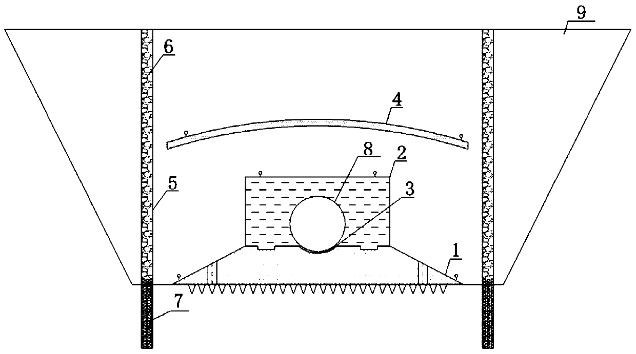 Submarine pipeline landing section spaced soil body liquefaction resistance lifting device and method