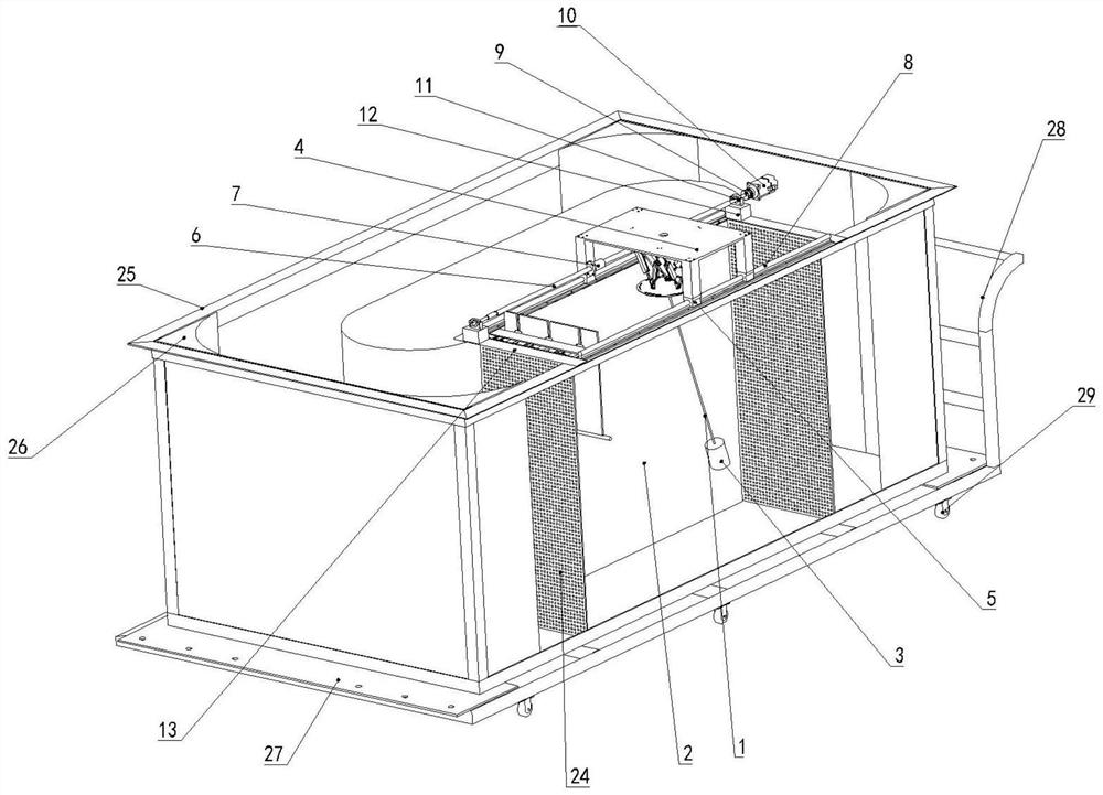 Overall linear hydrodynamic response experimental device for ocean wind power dynamic cable