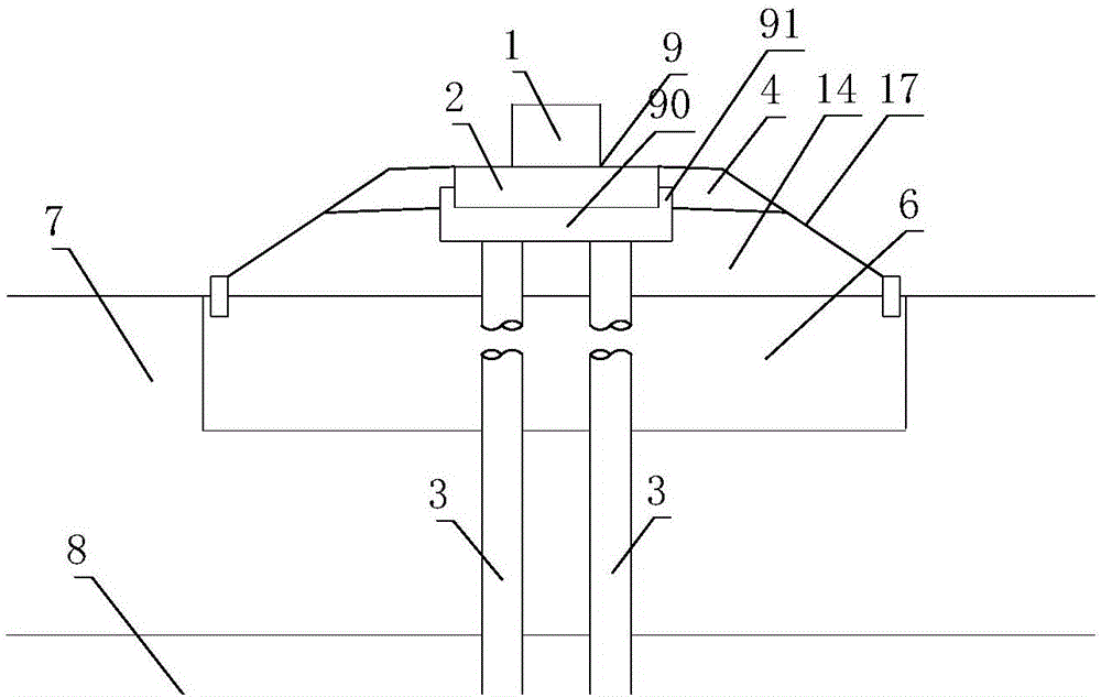 Transition section structure for middle and low speed, magnetic levitation, single-line fill-section pile foundation, joist-type rail-bearing beam