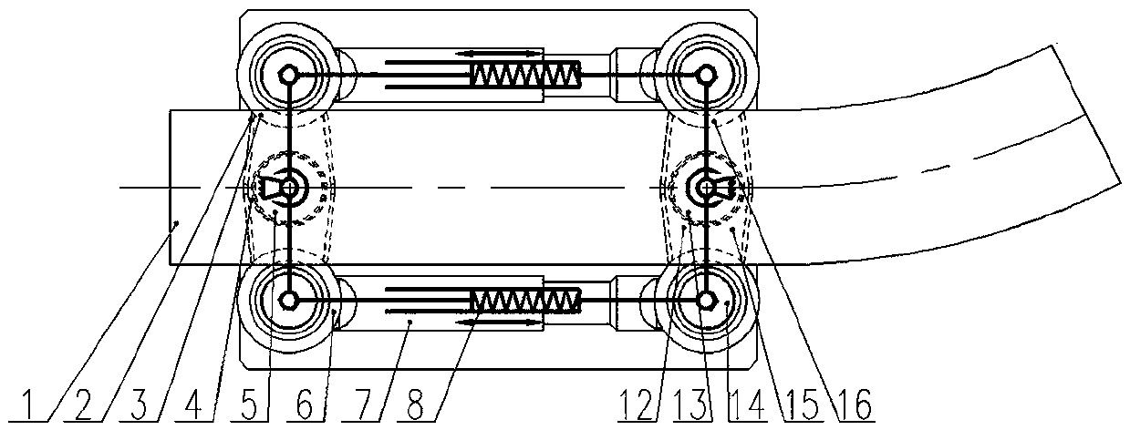 Plane curve motion supporting and guiding device adopting double-curve-rod metamorphic mechanism