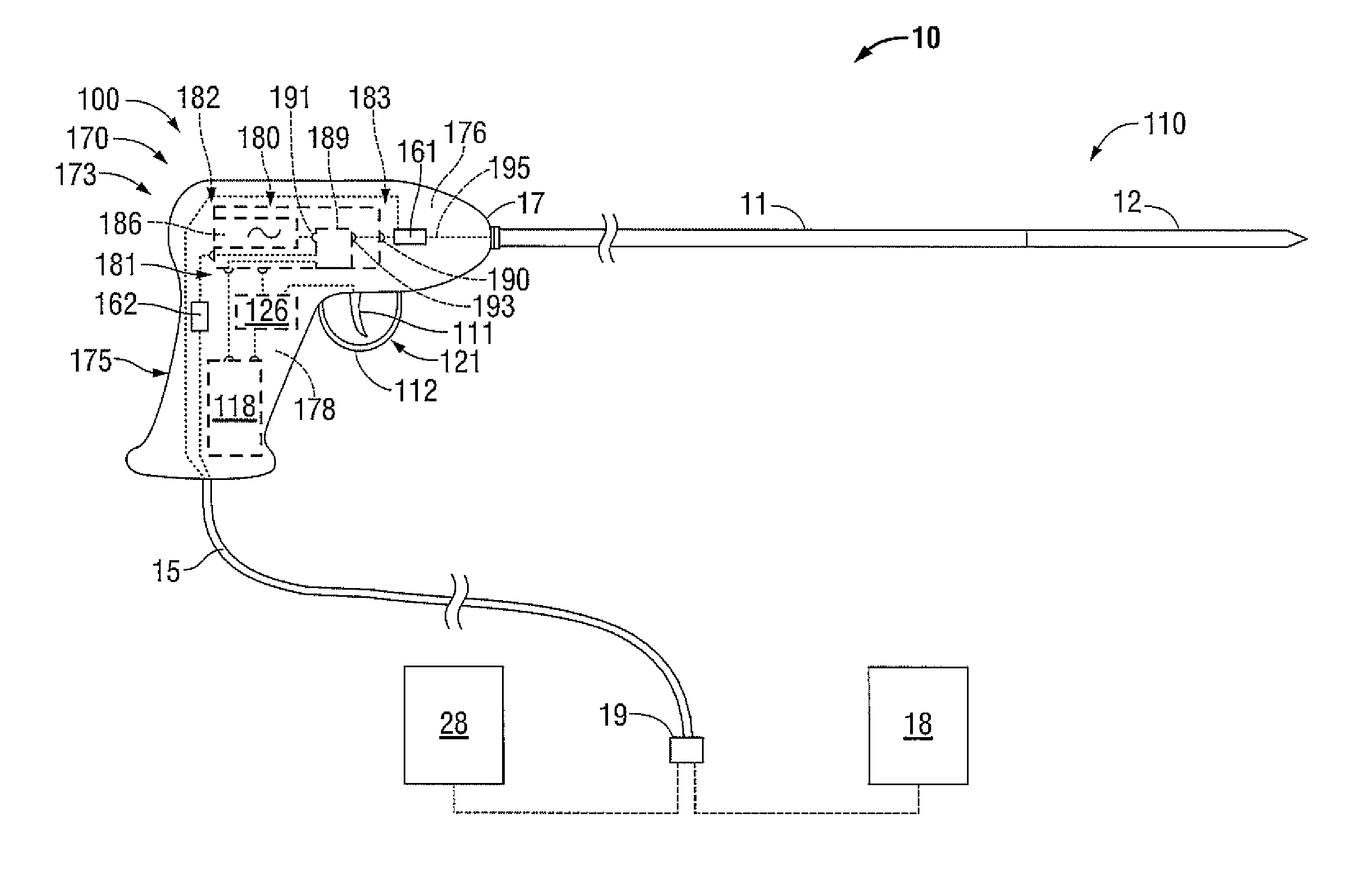 Handheld medical devices including microwave amplifier unit at device handle