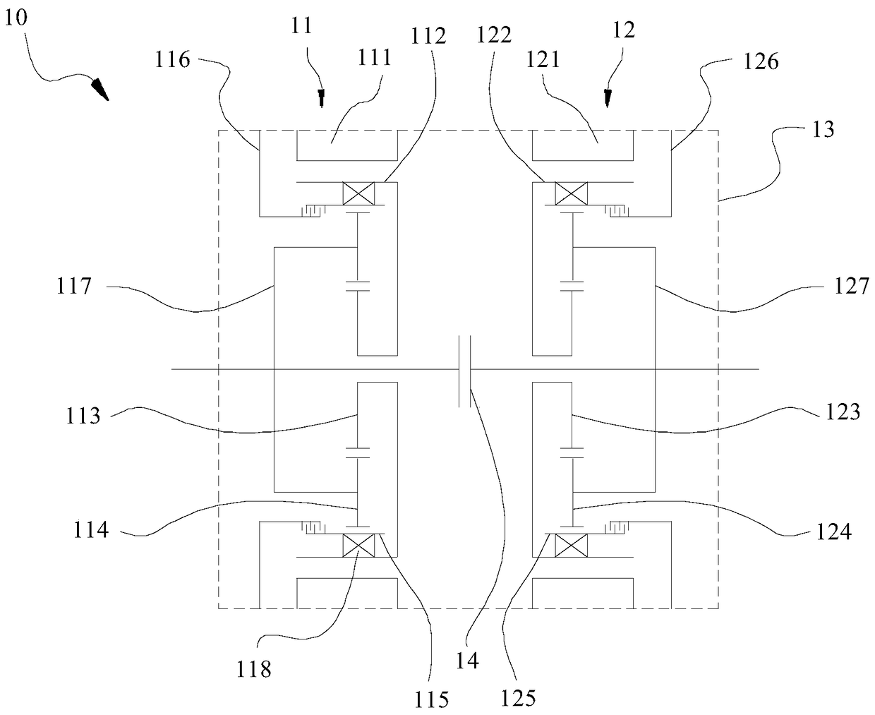 Power output device and hybrid drive system including the device