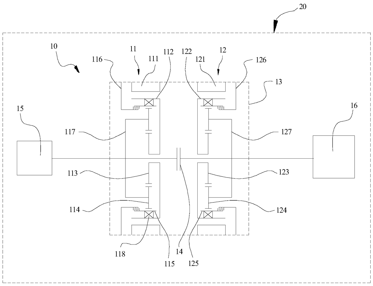 Power output device and hybrid drive system including the device