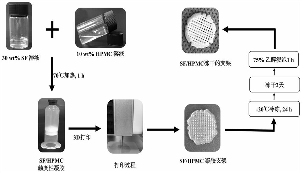 Silk fibroin 3D printing based biological scaffold and preparation method and application thereof