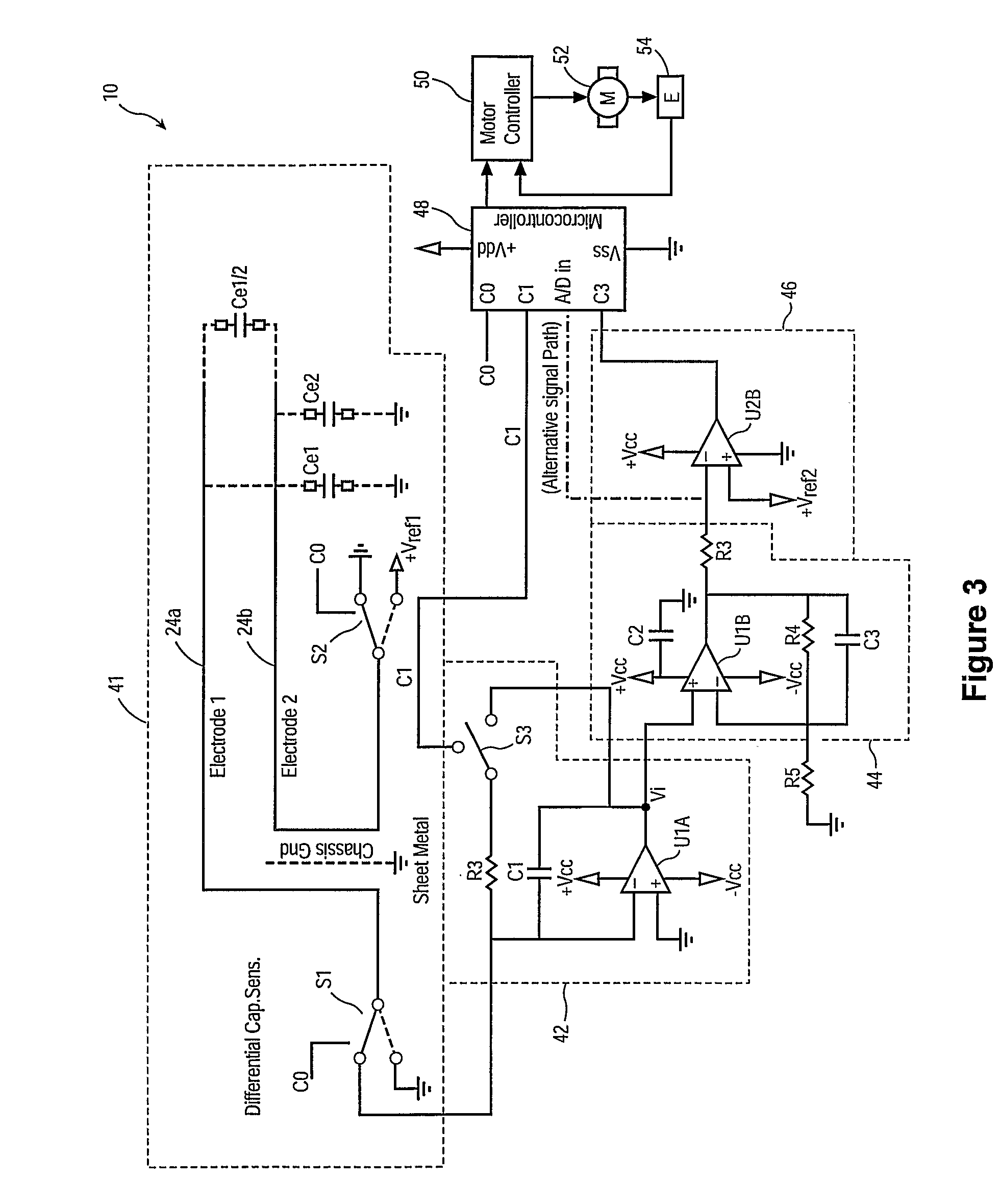 Differential anti-pinch capacitive sensor