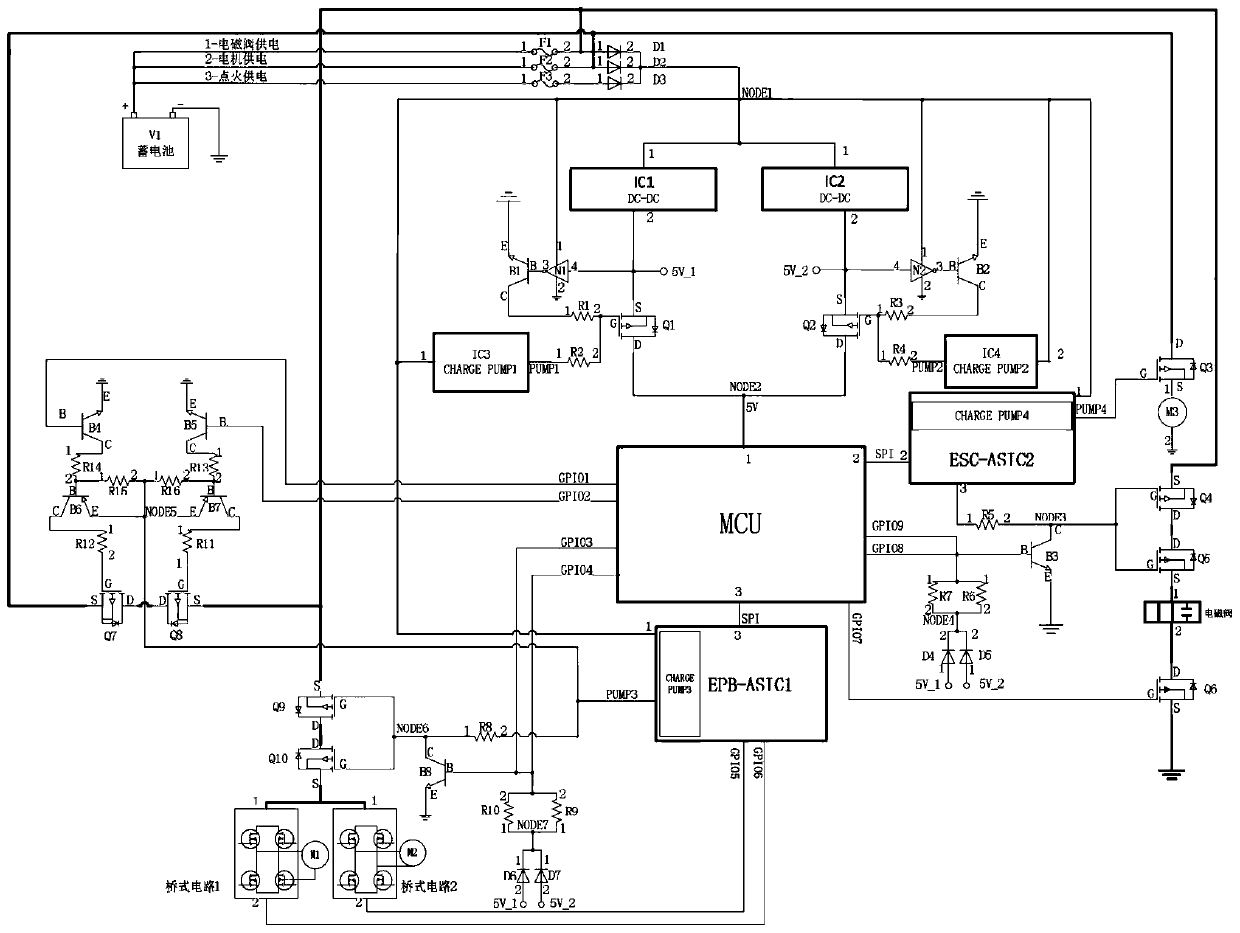 Circuit topological structure of EPBI electric control unit