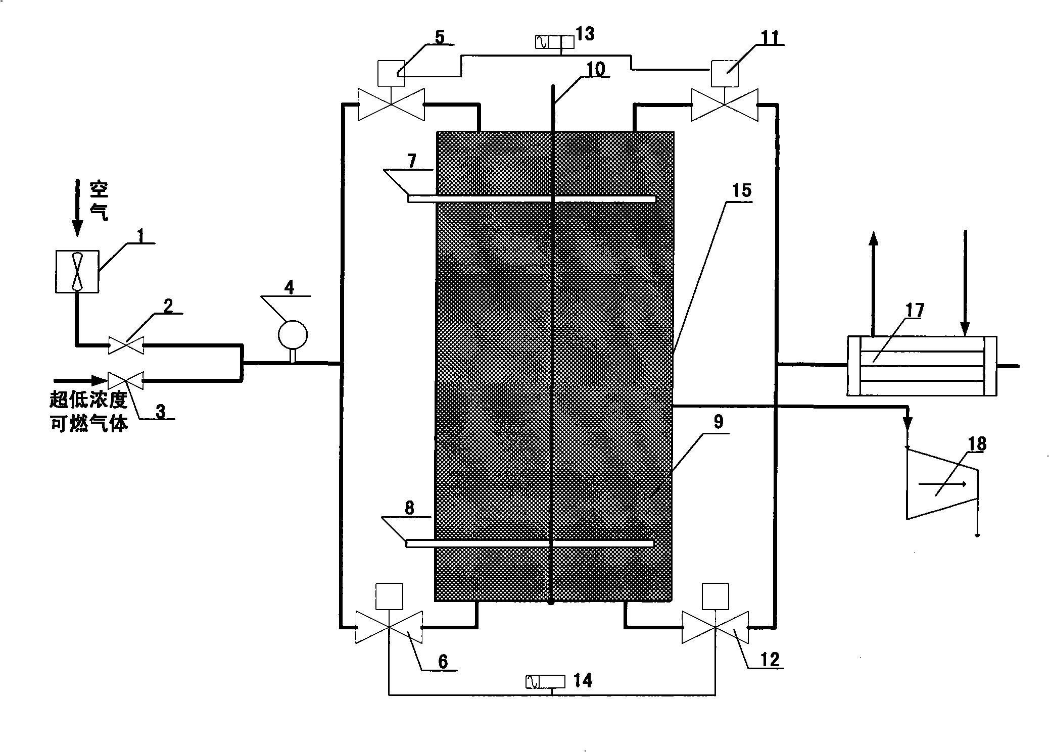 Combustion of ultra-low concentration combustible gas and its thermal energy step utilization system