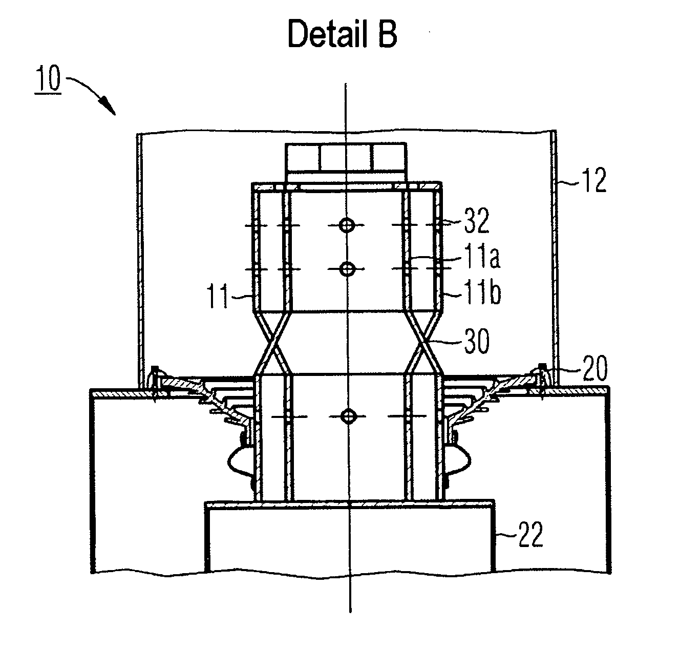 Generator output line, in particular for a connection region in the generator base