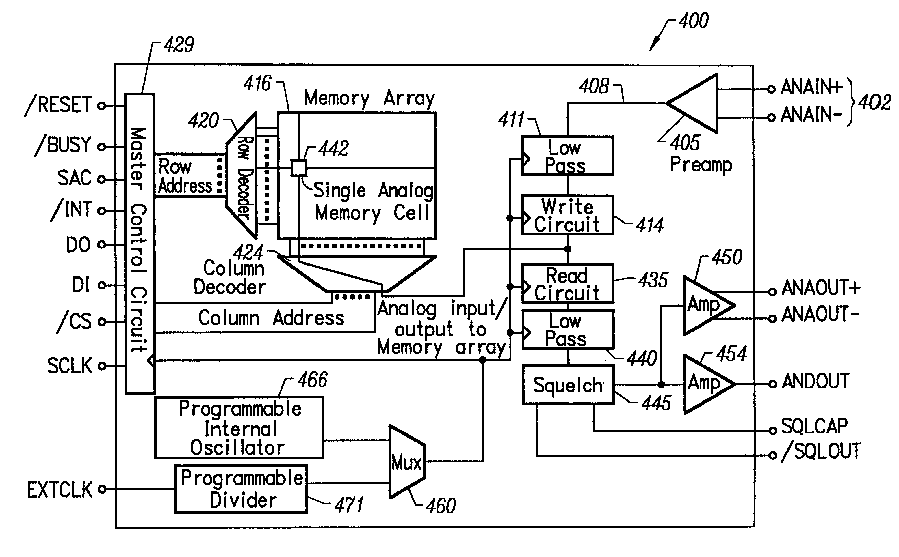 Analog memory IC with fully differential signal path