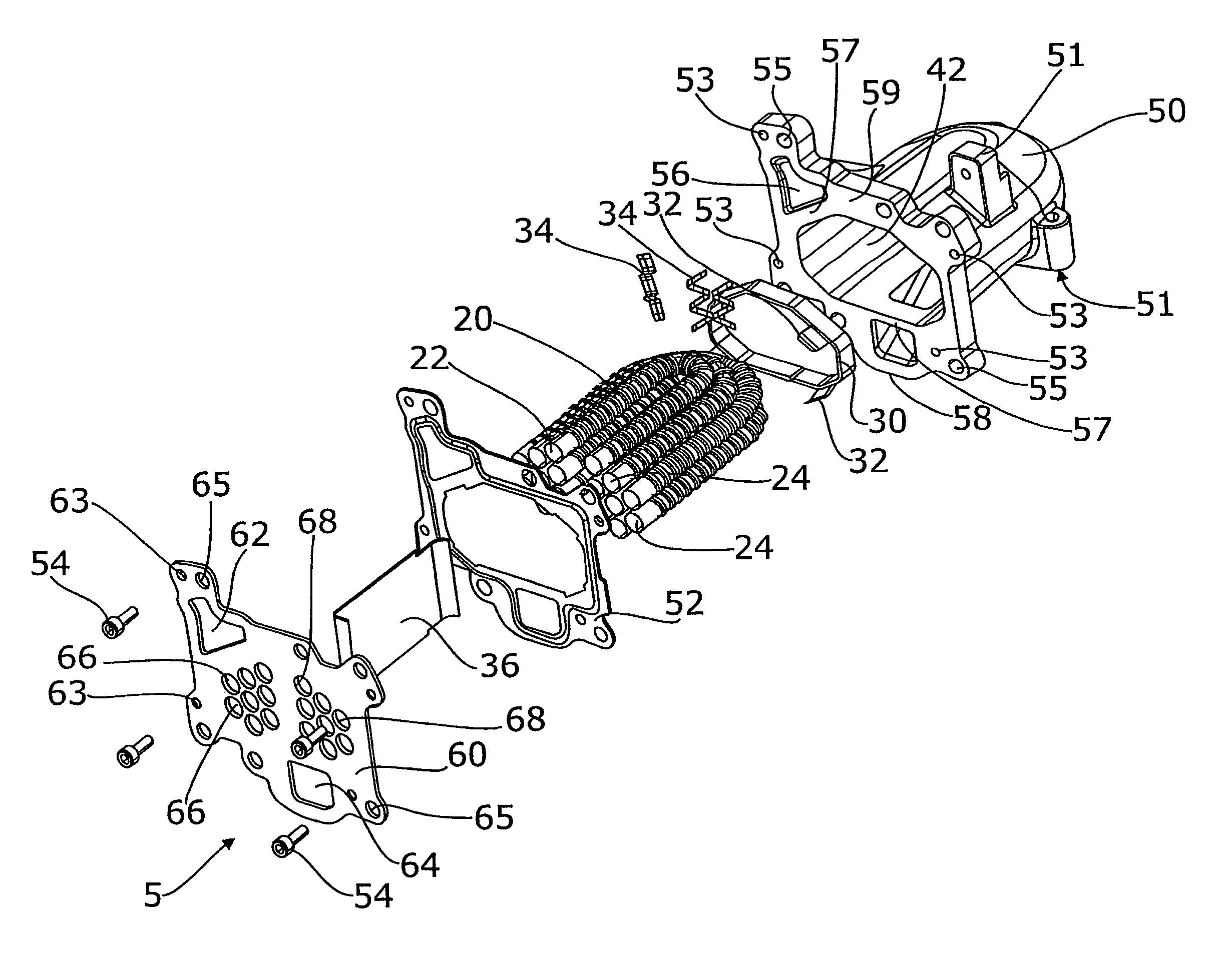 Exhaust gas heat exchanger with an oscillationattenuated bundle of exchanger tubes