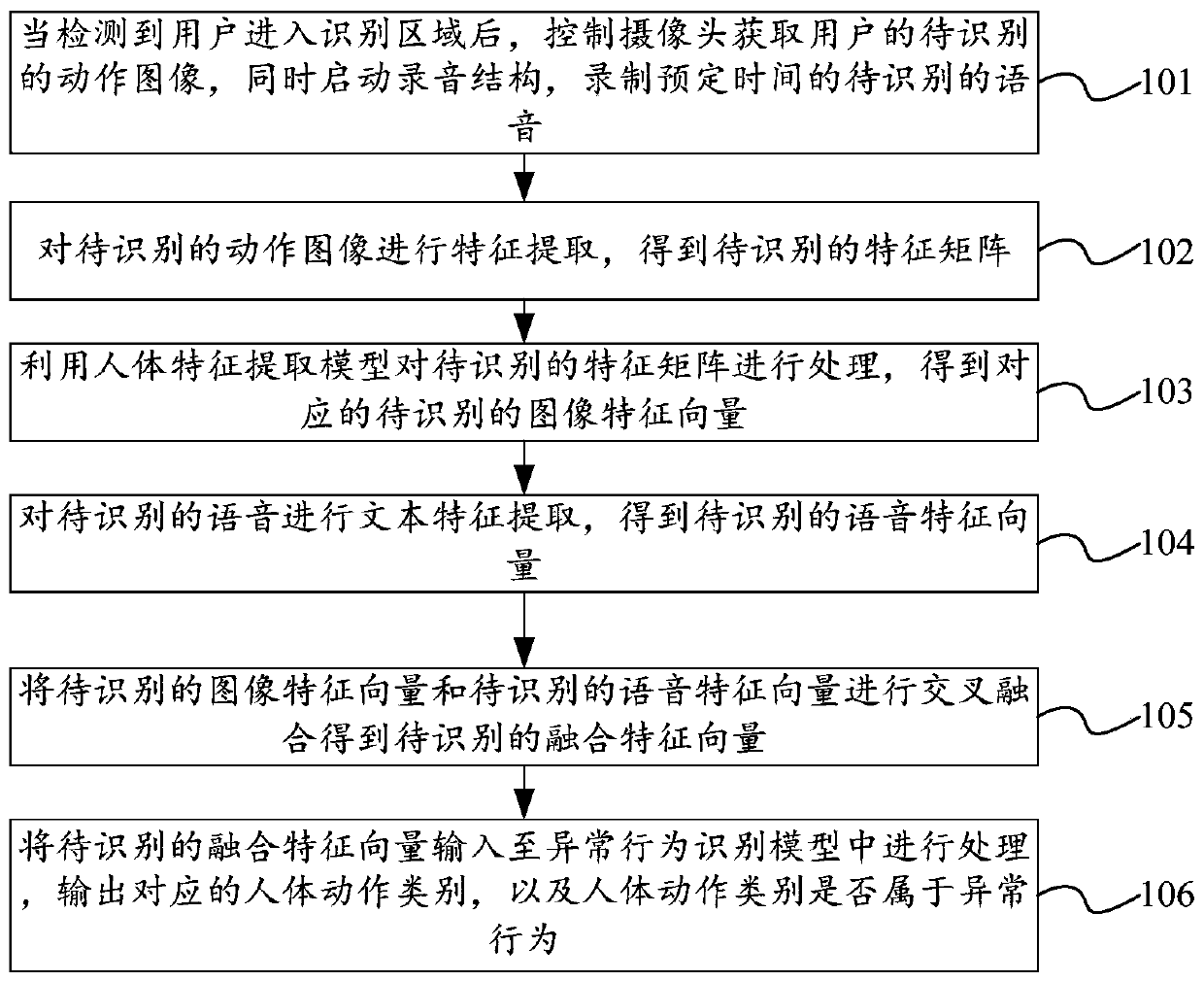 Abnormal behavior recognition method, device and apparatus based on voice and image features