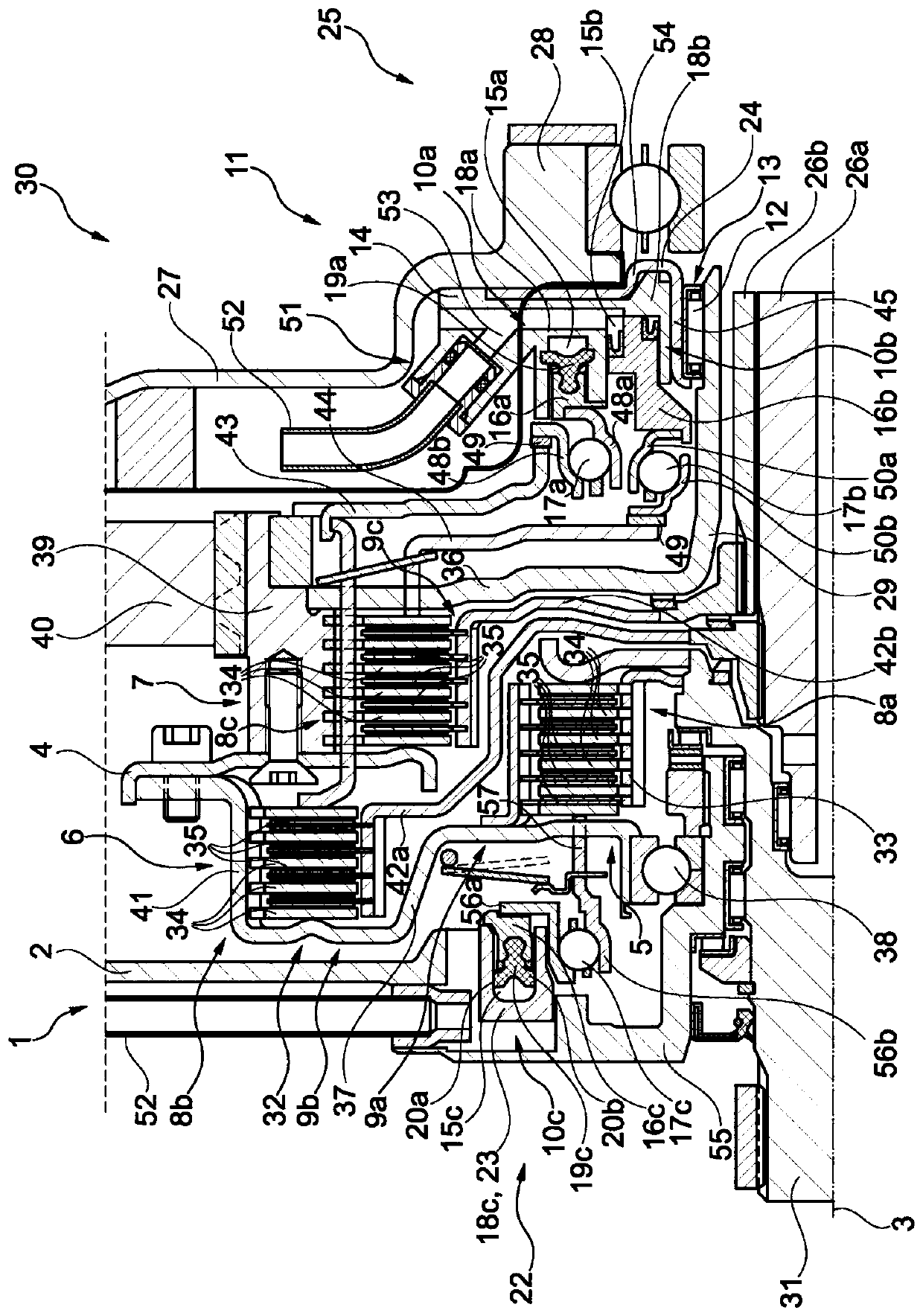 Clutch system with bearing in actuating device and drive unit