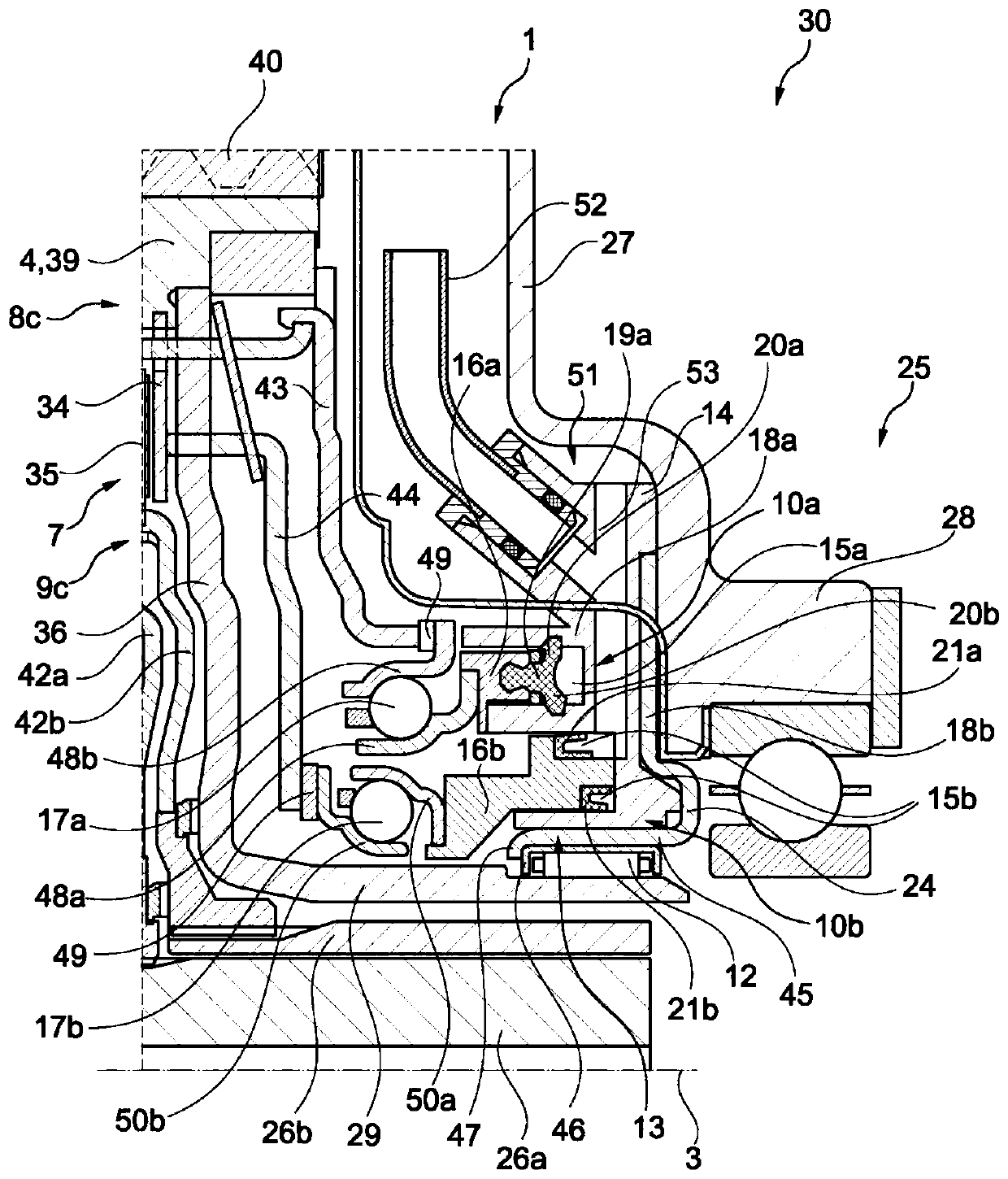 Clutch system with bearing in actuating device and drive unit