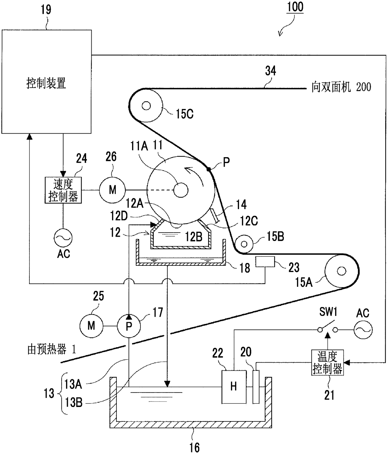 Humidifying device and corrugating machine