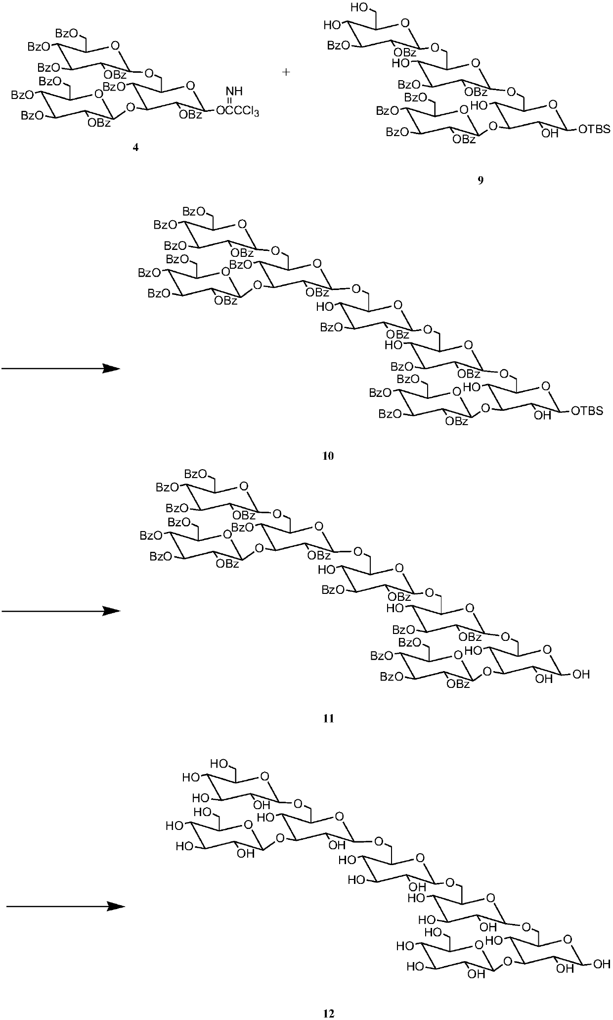 Synthetic method for 3,6-branched glucosepolyheptasaccharide