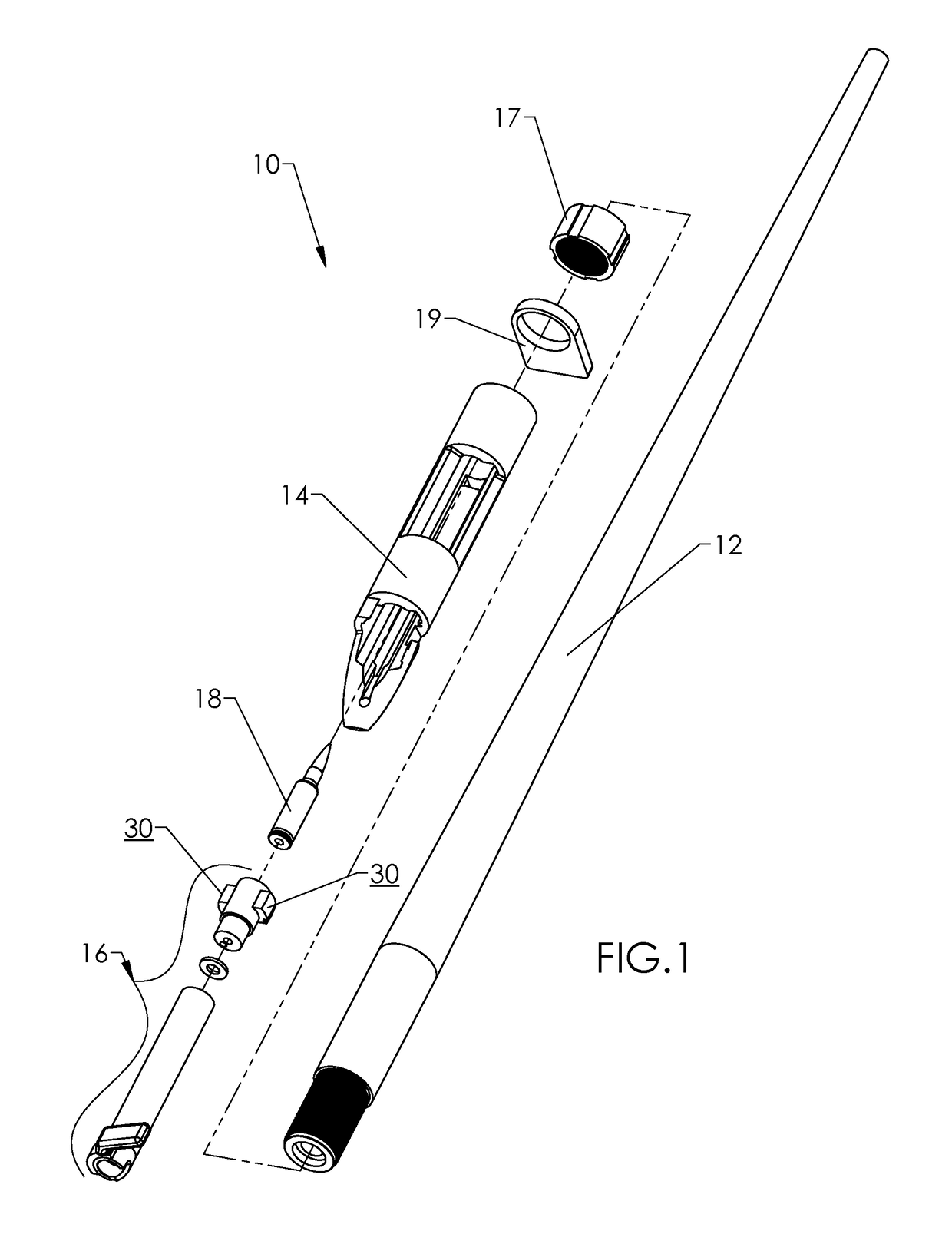 Firearm with locking lug bolt, and components thereof, for accurate field shooting