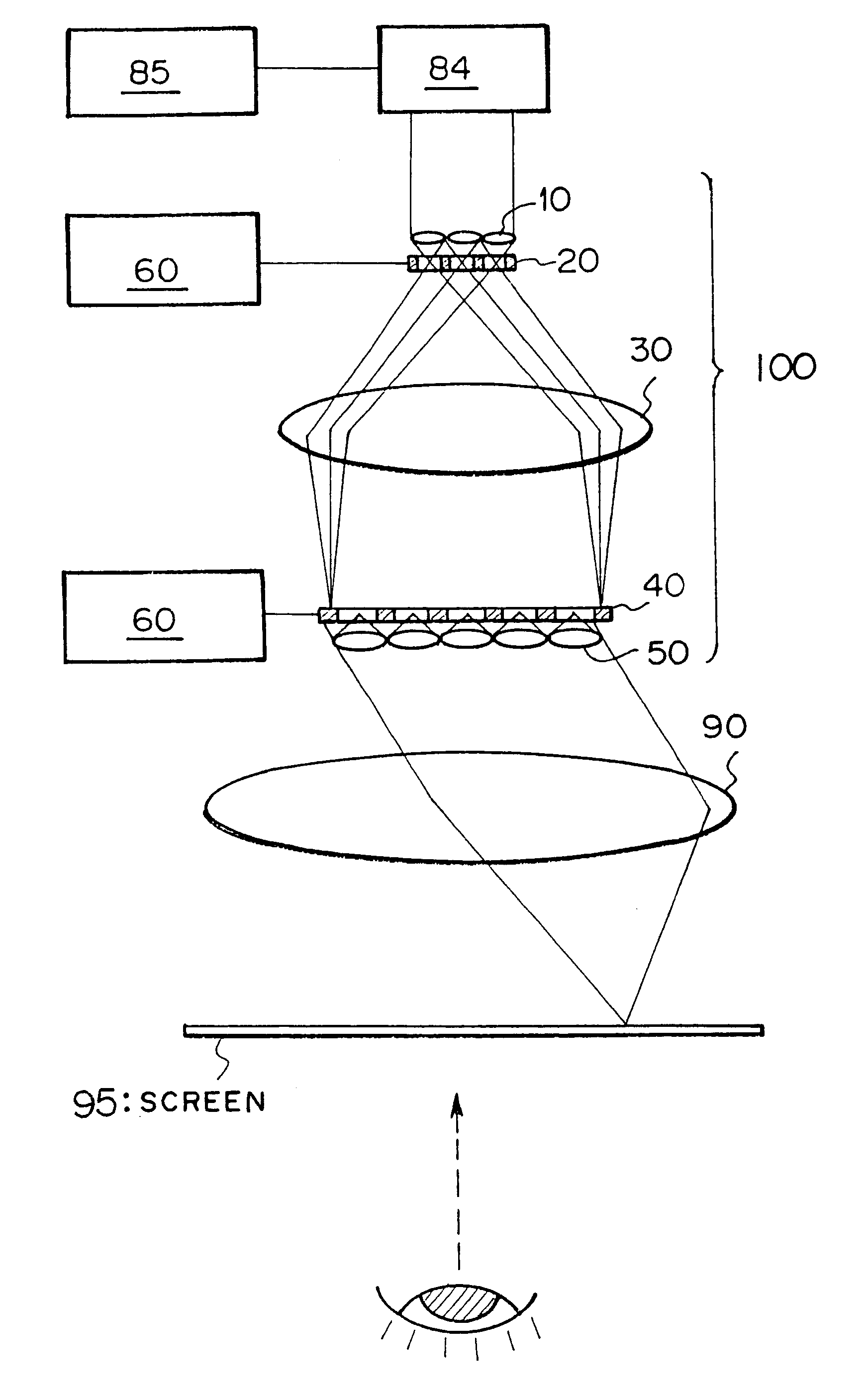 Optical beam deflector modifying phases of respective portions of optical beam by two arrays of optical phase modulators