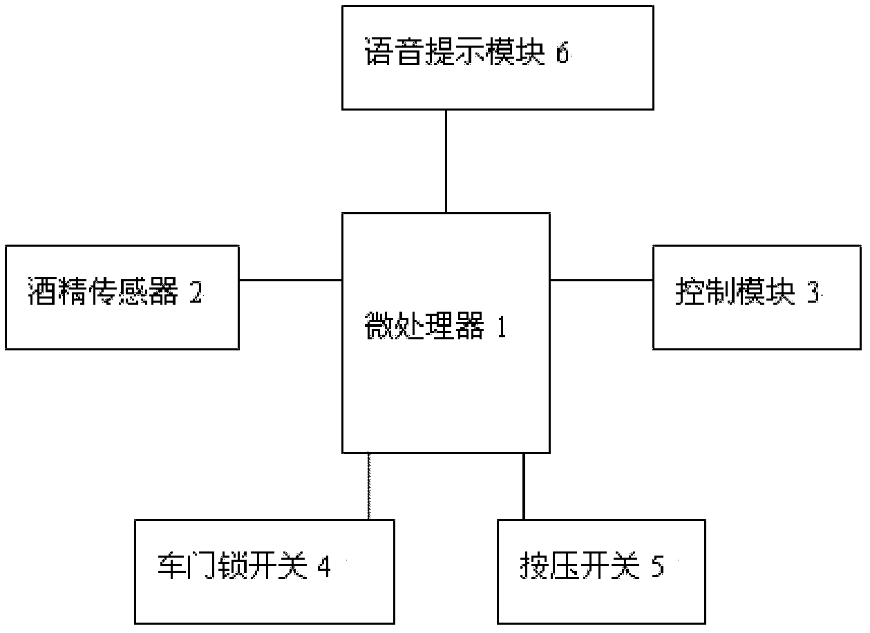 Vehicle alcohol detection control system and test method