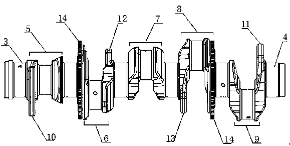 Five-cylinder diesel engine crankshaft balance system