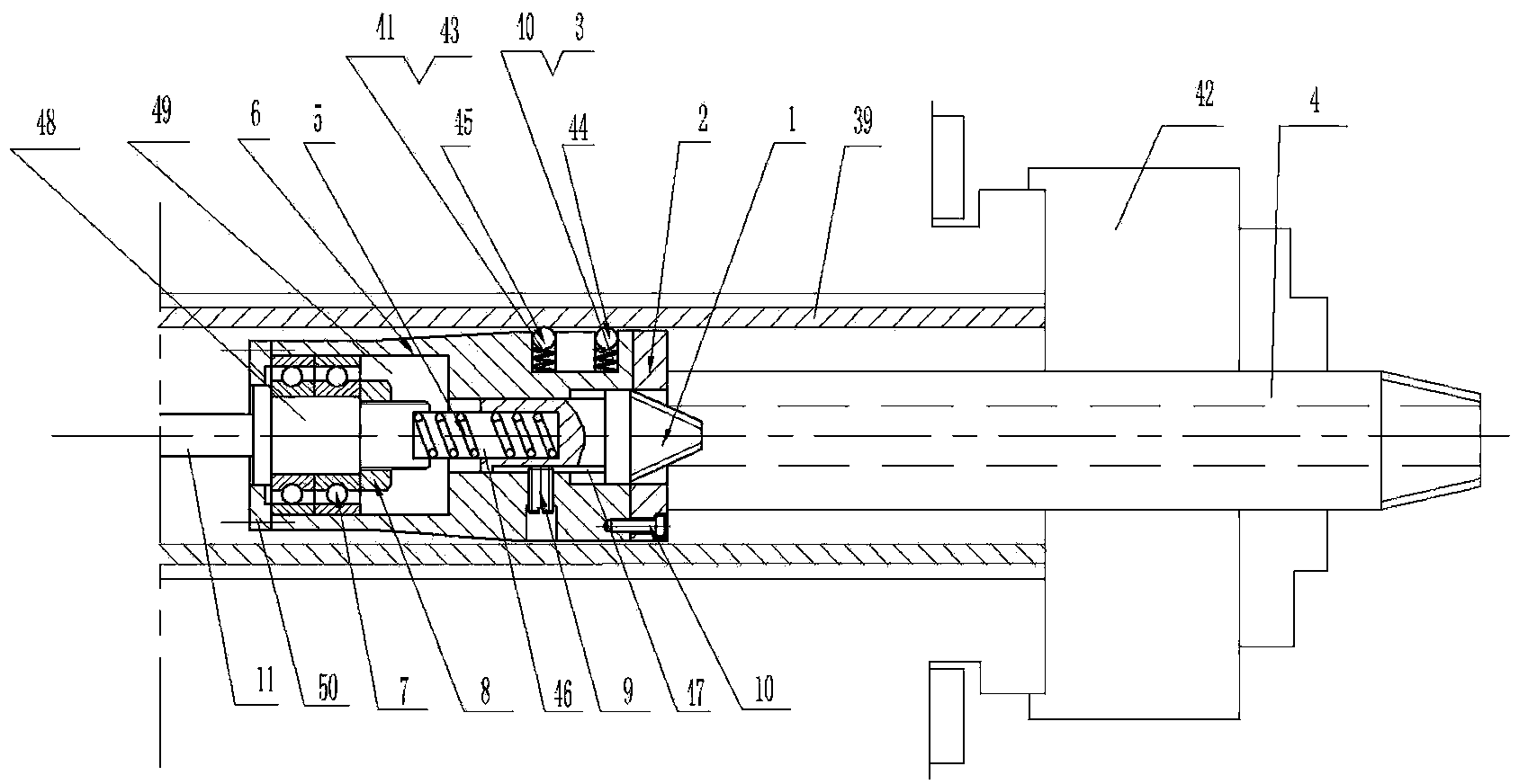 Automatic length fixing floating support device for machining crossover coupling