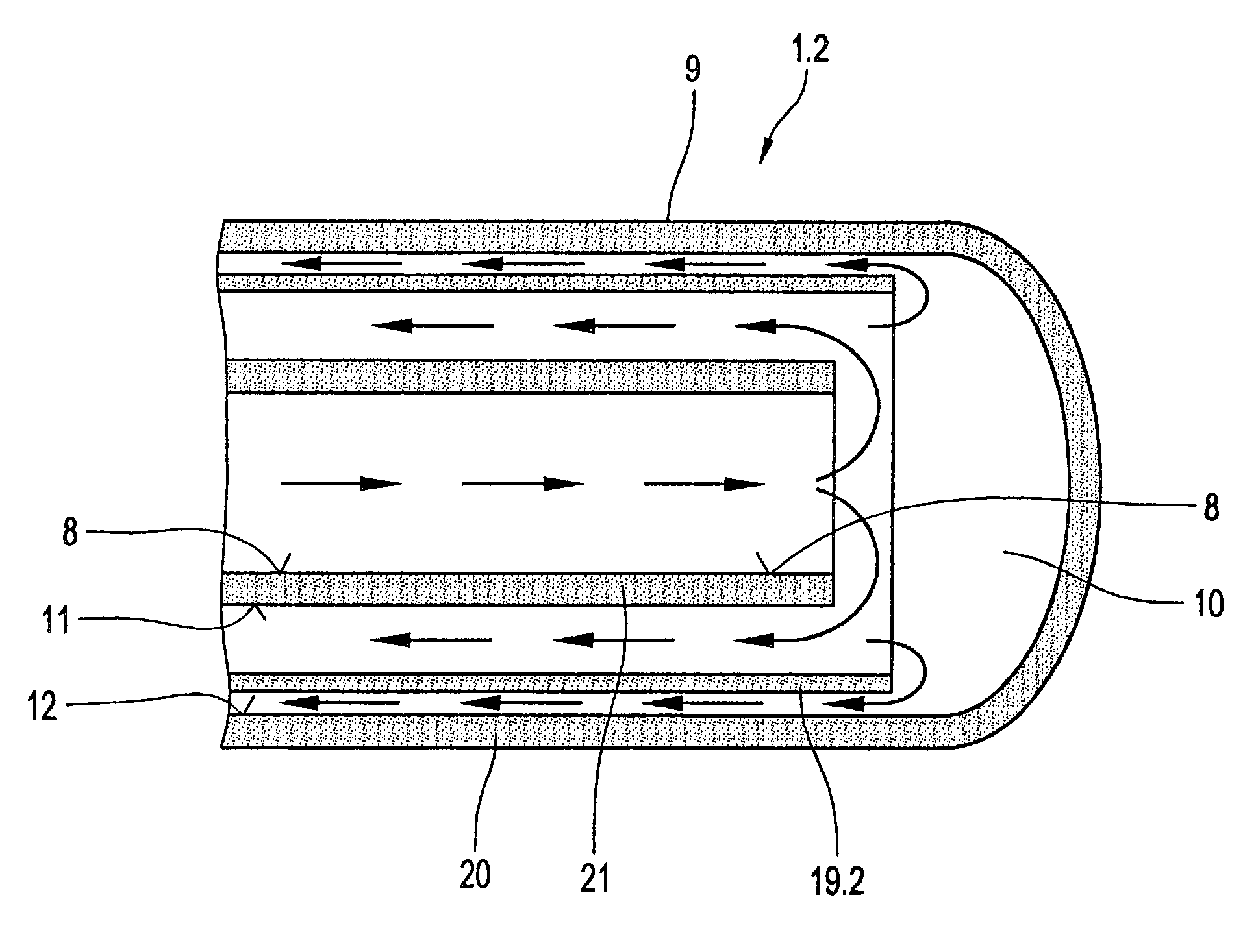 Arrangement to increase the thermal fatigue resistance of glass tubes flowed through by fluid and pressure-loaded