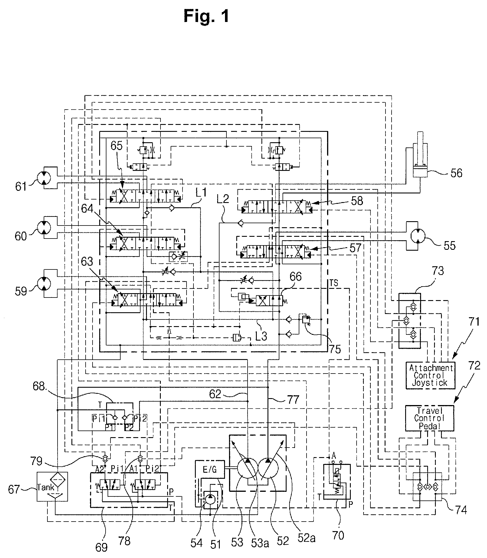 Hydraulic flow sharing system for excavating and pipe laying work