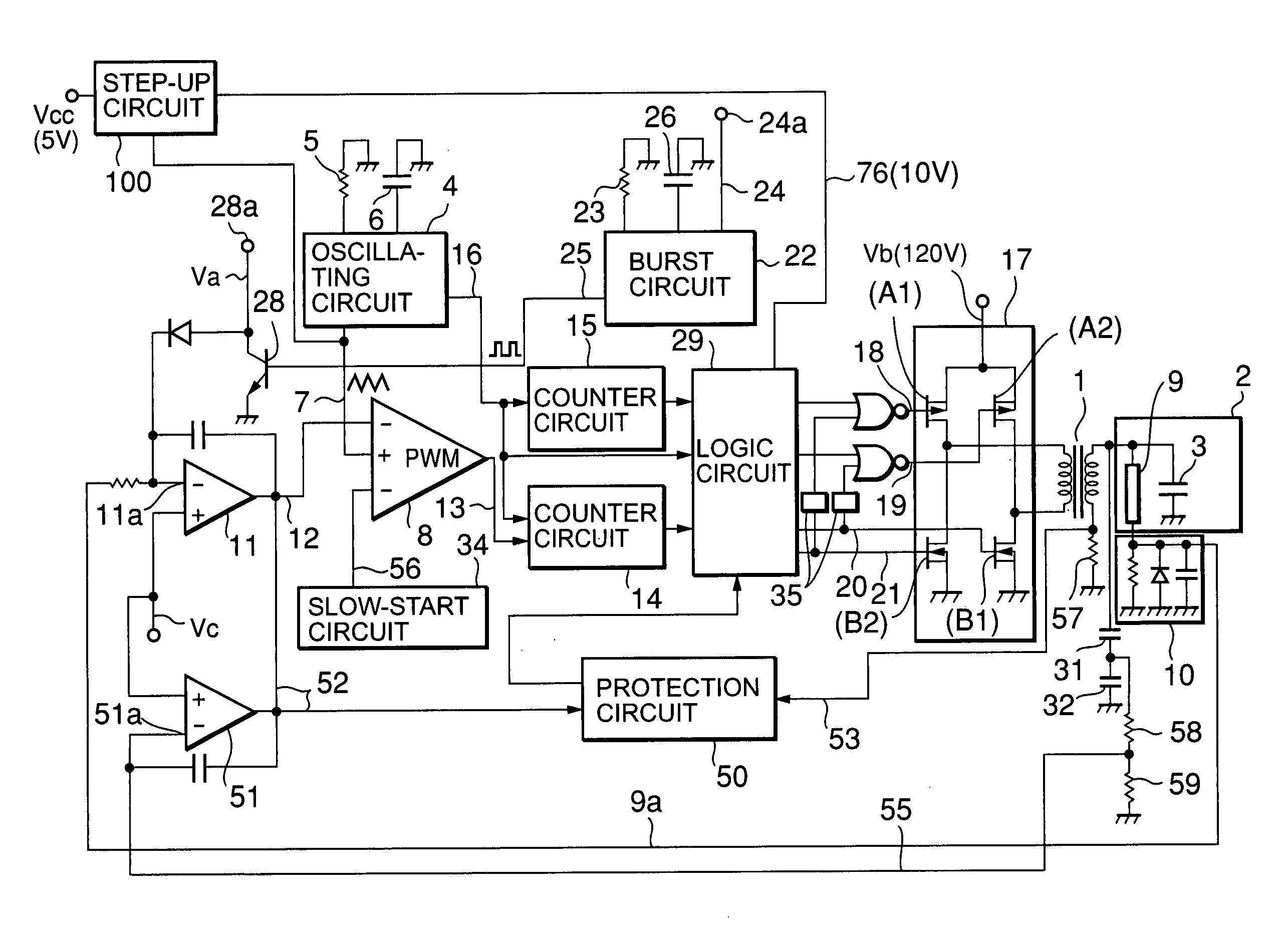 Inverter circuit for lighting discharge lamps with reduced power consumption