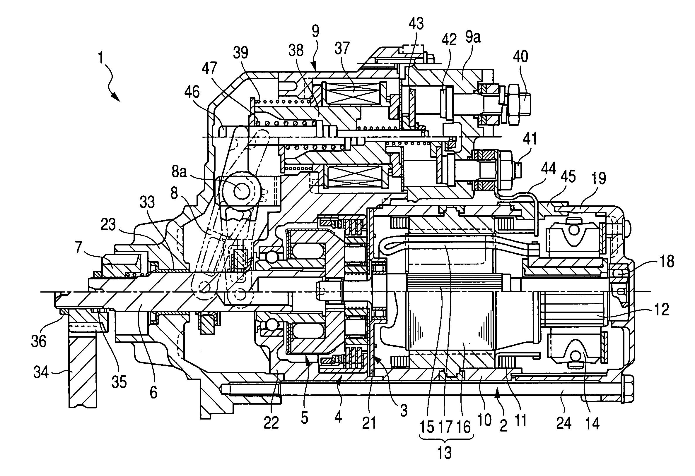 Starter equipped with planetary speed reducer and shock absorber