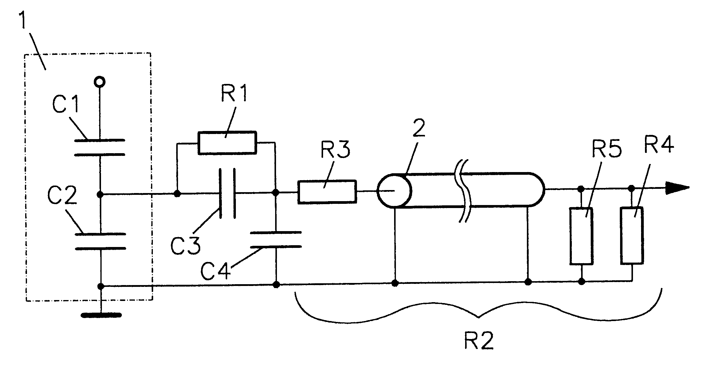 Capacitive voltage divider for measuring high voltage pulses with millisecond pulse duration